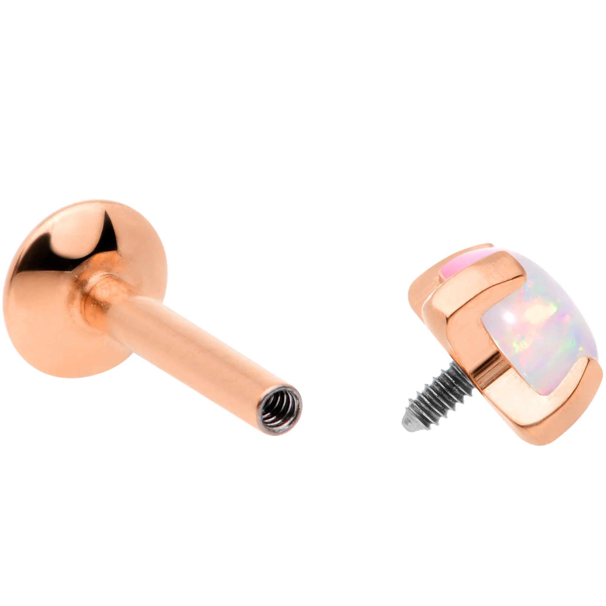 16G 1/4 4mm Syn Opal Rose Gold G23 Titanium Internal Thread Labret - Image 3