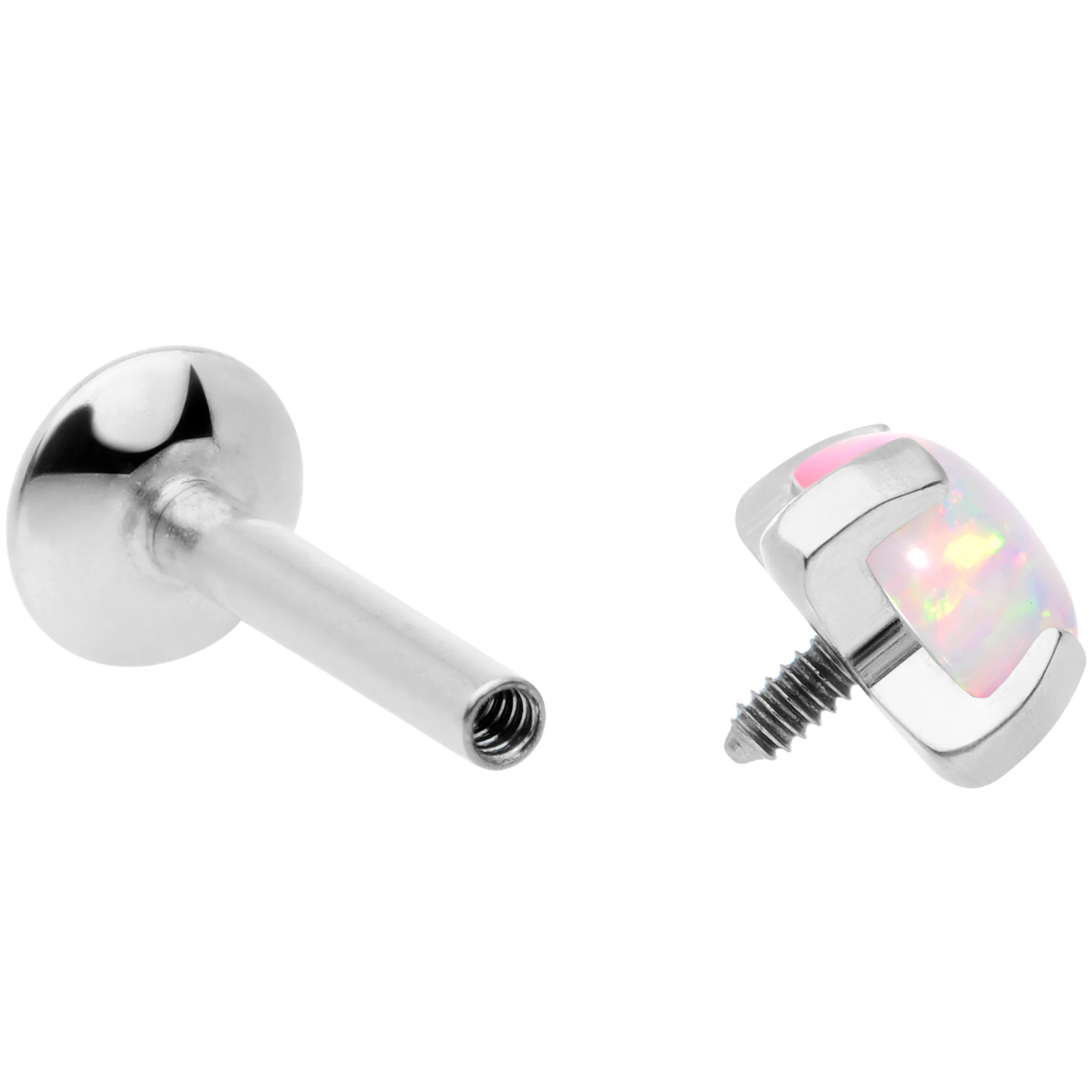 16G 1/4 4mm White Syn Opal G23 Titanium Internal Thread Labret - Image 4
