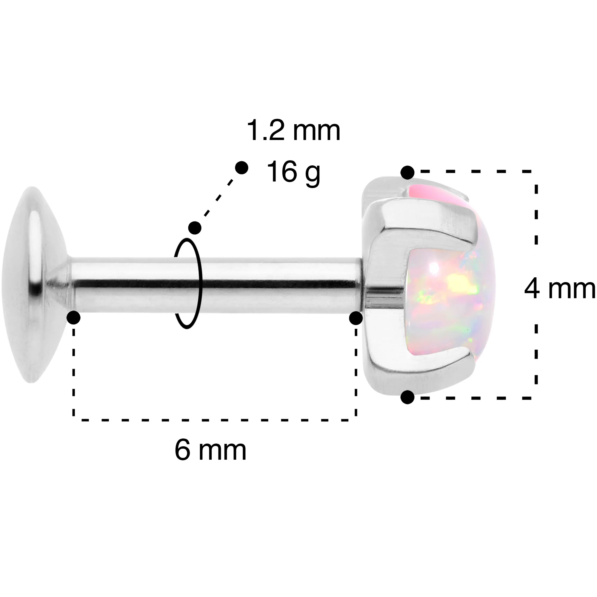 16G 1/4 4mm White Syn Opal G23 Titanium Internal Thread Labret - Image 6