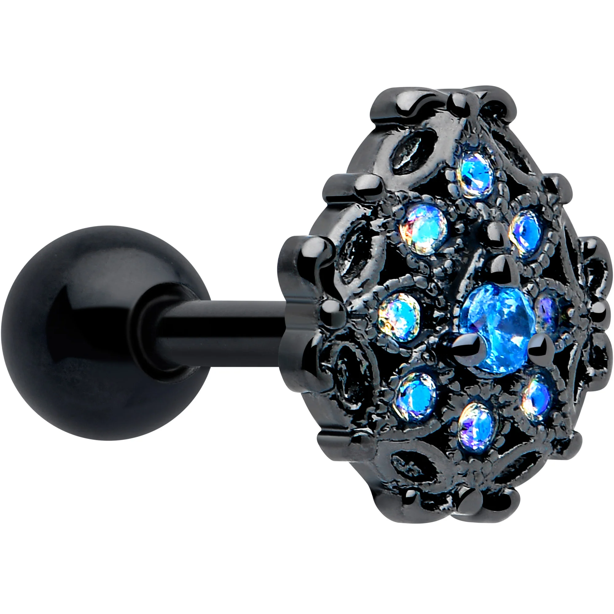 16G 1/4 Aurora Gem Black Night Blossom Cartilage Tragus Earring