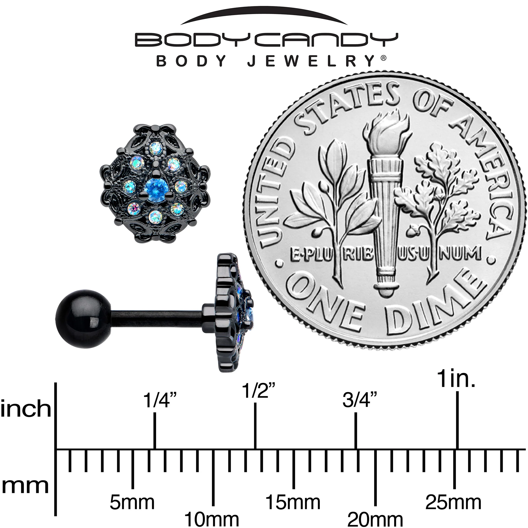 16G 1/4 Aurora Gem Black Night Blossom Cartilage Tragus Earring - Image 5
