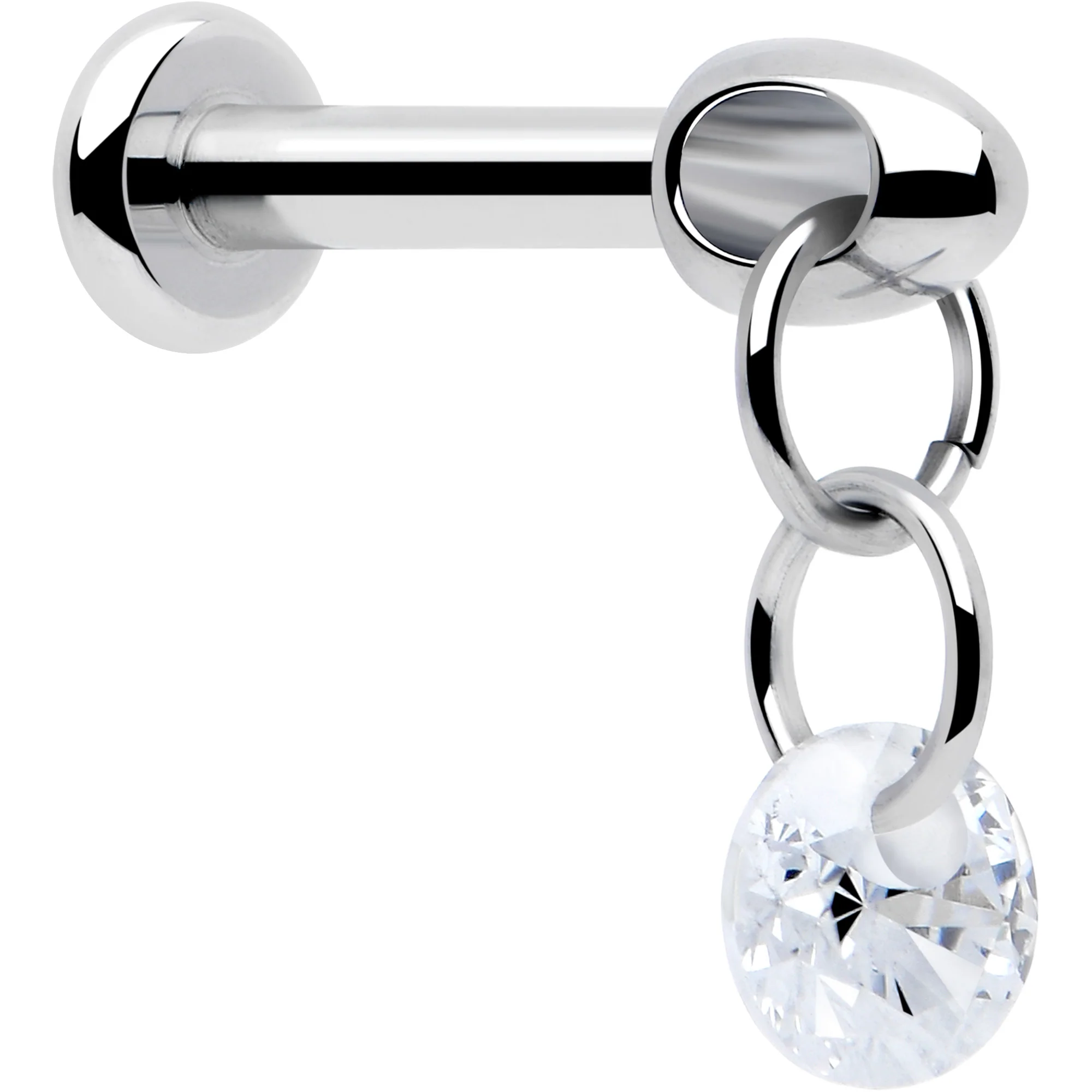 16G 1/4 Clear CZ Gem Implant Grade Titanium Internally Threaded Dangle Labret