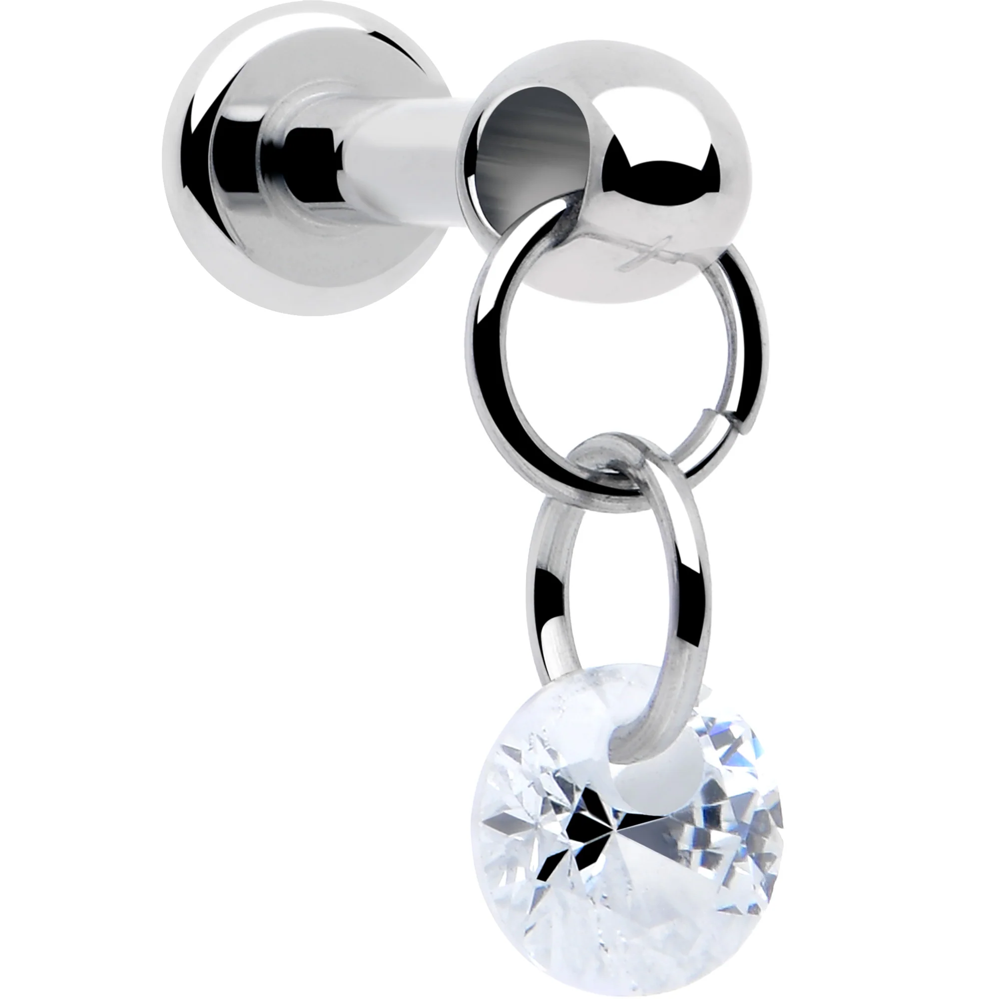 16G 1/4 Clear CZ Gem Implant Grade Titanium Internally Threaded Dangle Labret - Image 3
