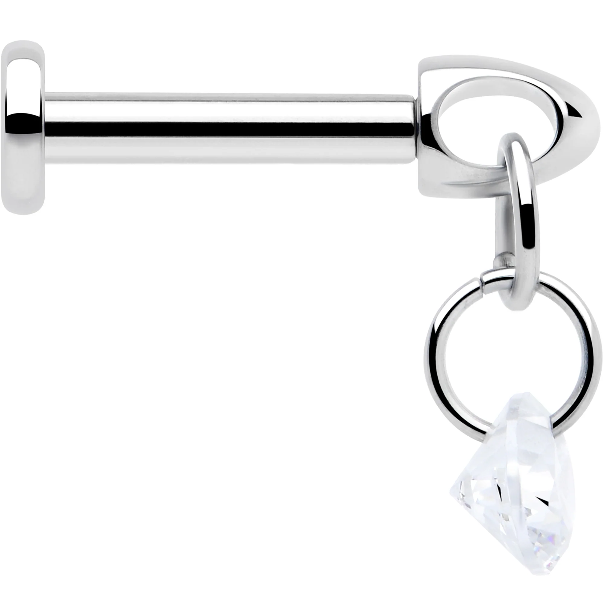 16G 1/4 Clear CZ Gem Implant Grade Titanium Internally Threaded Dangle Labret - Image 4