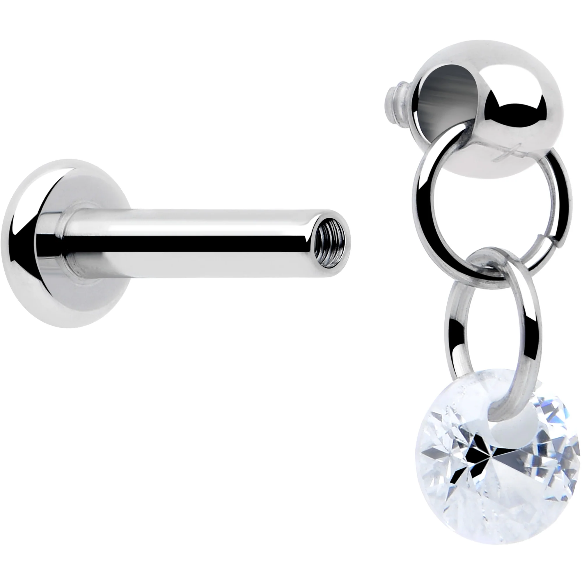 16G 1/4 Clear CZ Gem Implant Grade Titanium Internally Threaded Dangle Labret - Image 5