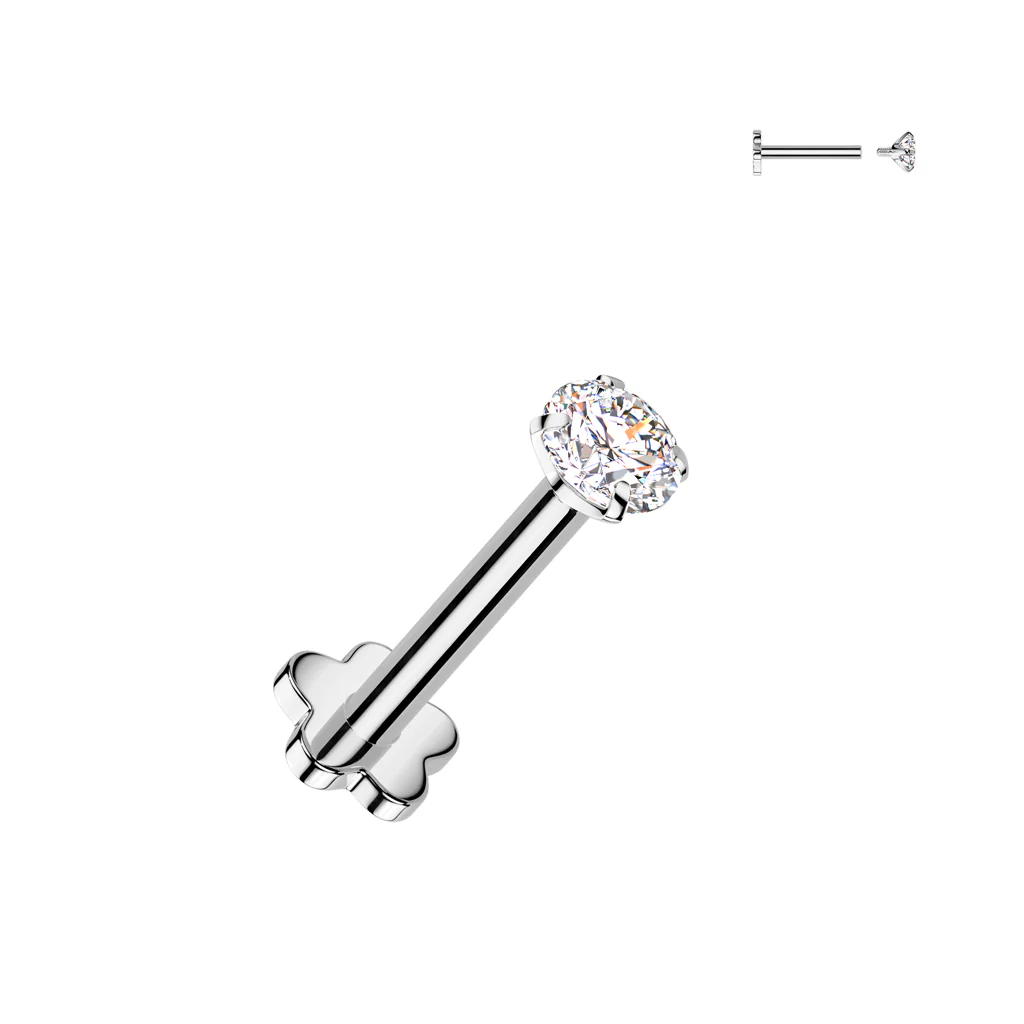 16G 1/4 Clear CZ Gem Implant Titanium Internally Threaded Reversible Labret
