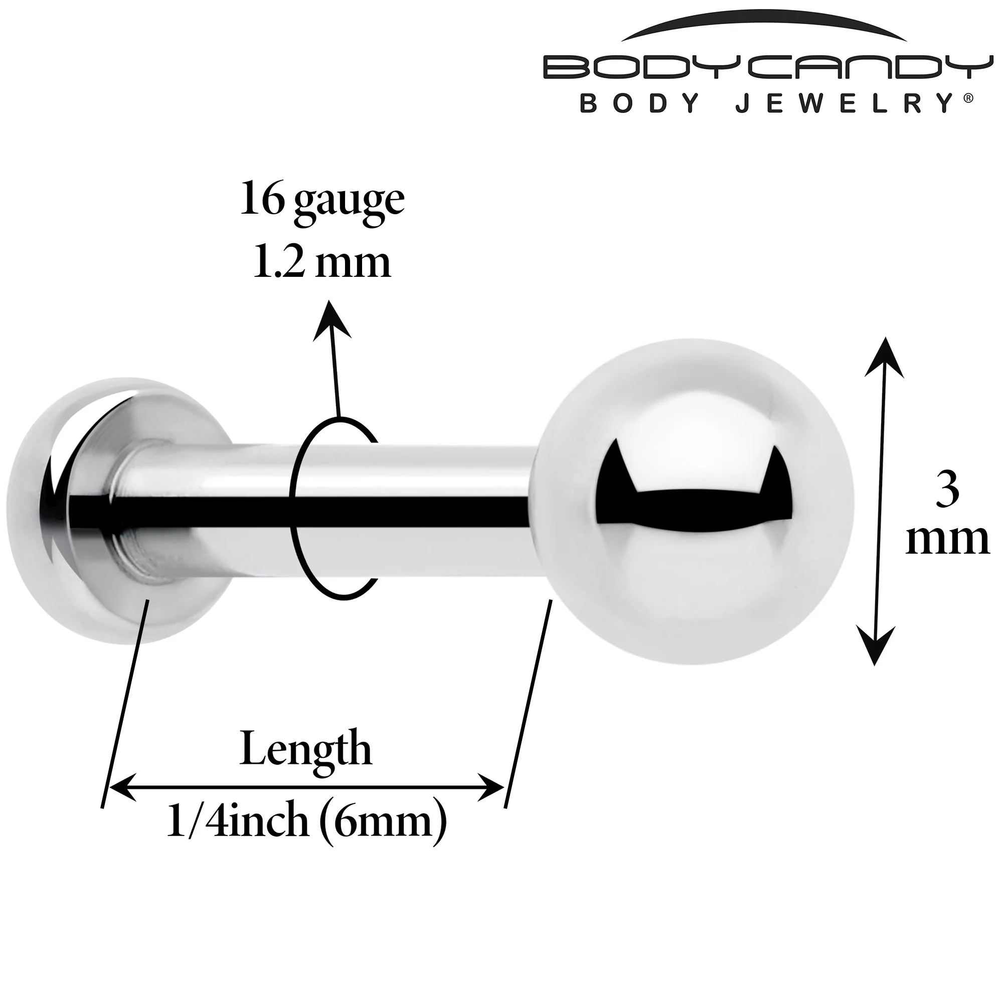 16G 1/4 Implant Grade Titanium Threadless 3mm Ball End Labret - Image 2