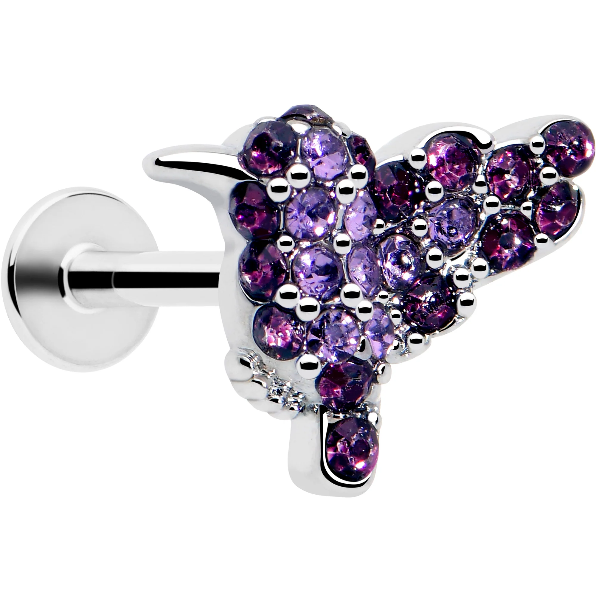 16G 1/4 Purple Gem Hummingbird Flair Cartilage Labret