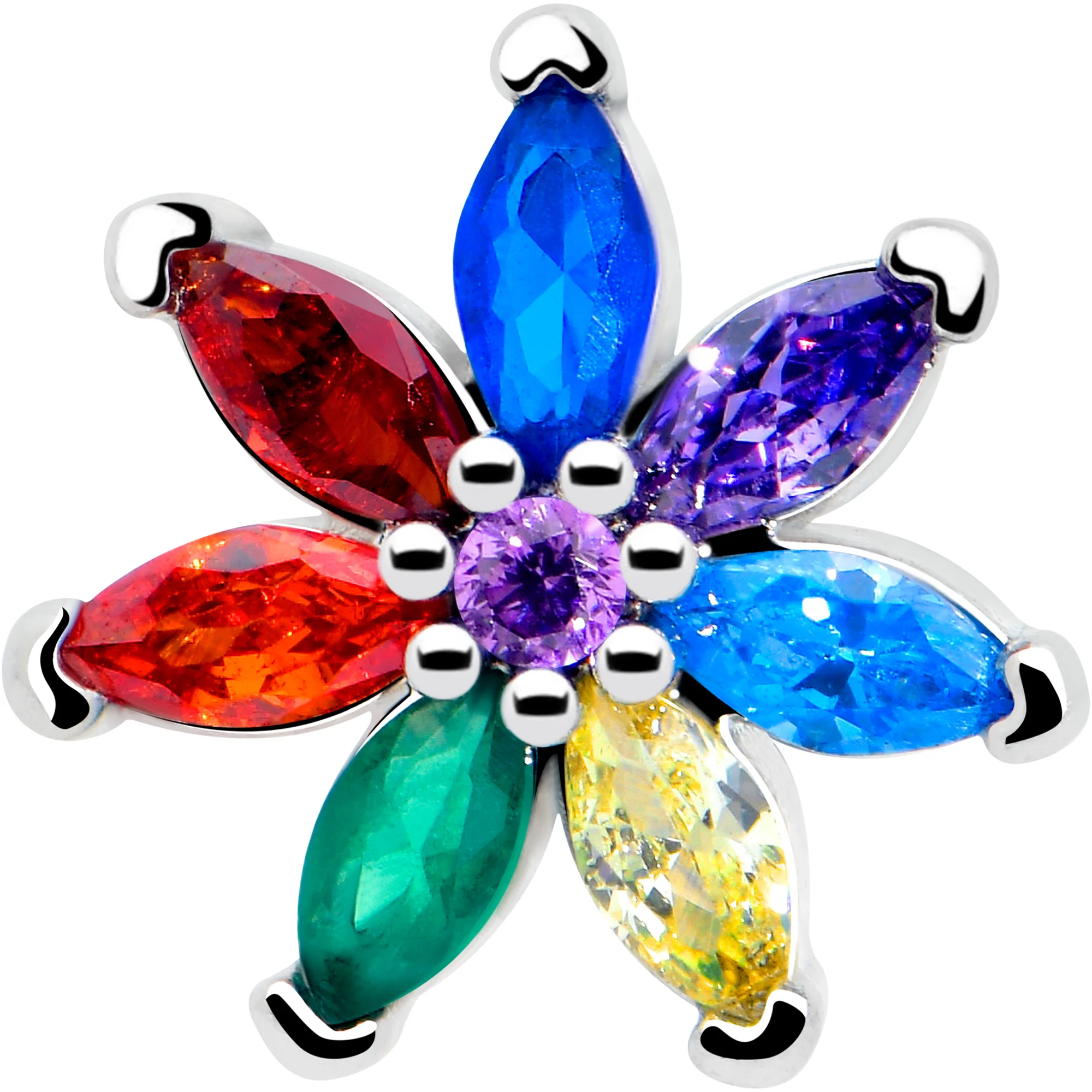 16G 1/4 Red Blue CZ Gem Rainbow Flower Cartilage Labret - Image 3