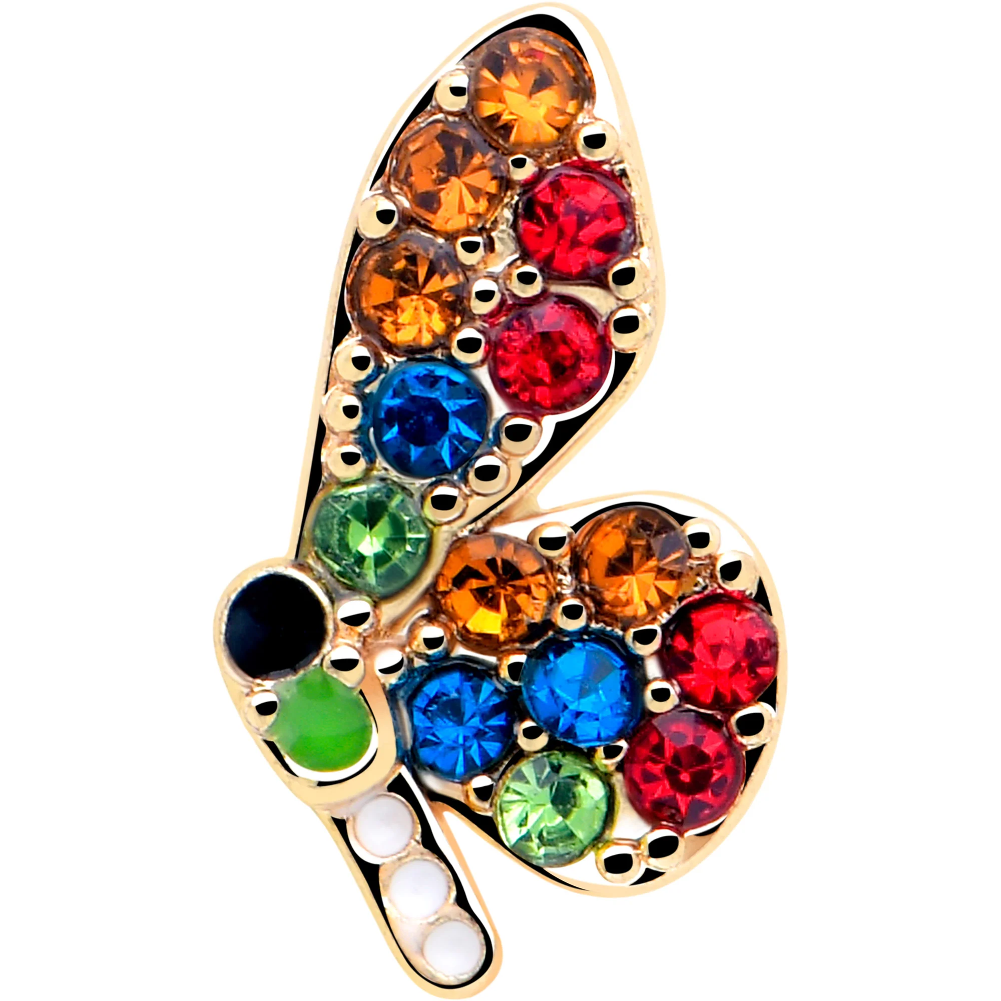 16G 1/4 Red Blue Gem Gold Tone Butterfly Cartilage Tragus Earring - Image 3