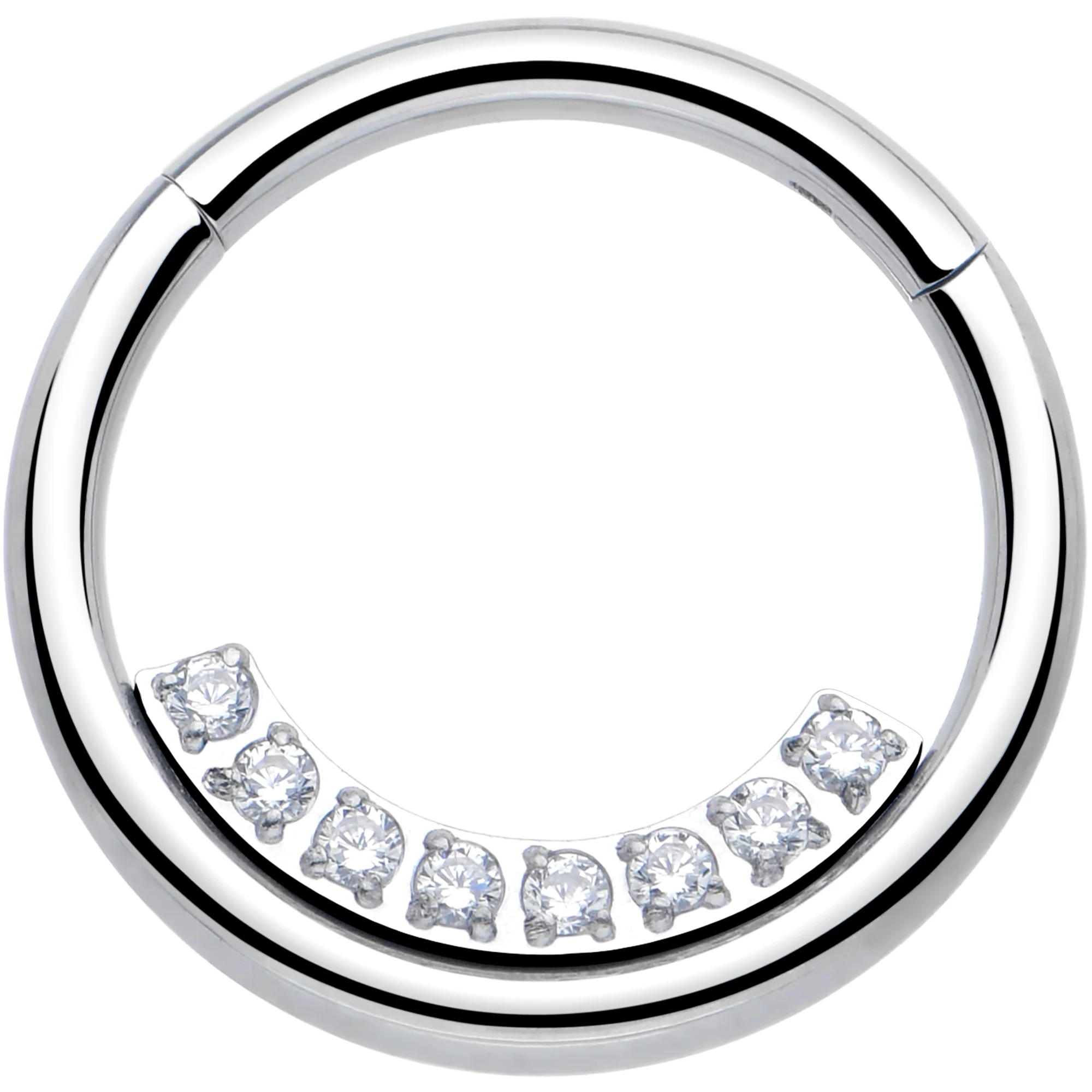 16G 3/8 Clear CZ Gem Forward Facing Inner Curve Hinged Segment Ring