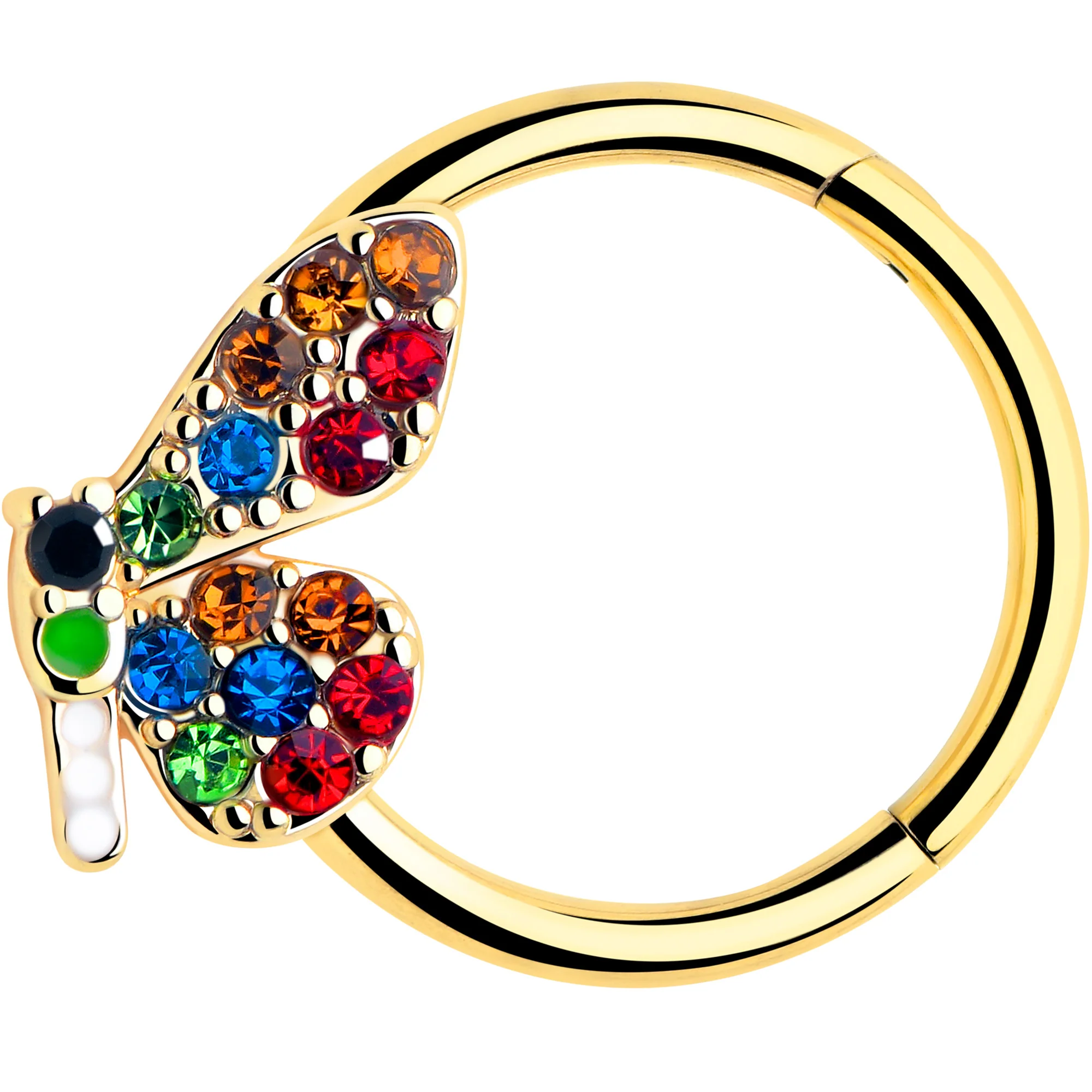 16G 3/8 Red Blue Gem Gold Tone Butterfly Hinged Segment Ring - Image 4