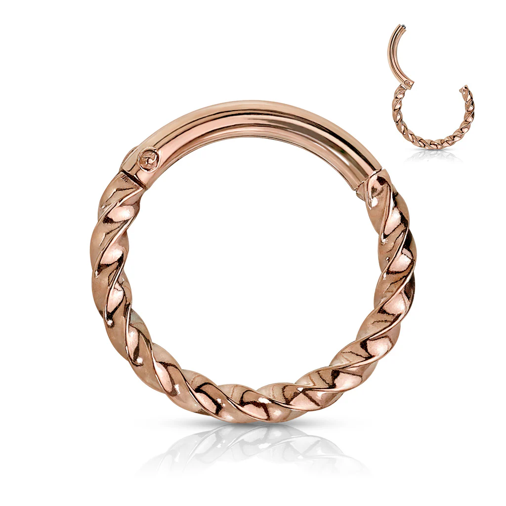 16G 3/8 Rose Gold Tone Twisted Elegance Hinged Segment Ring