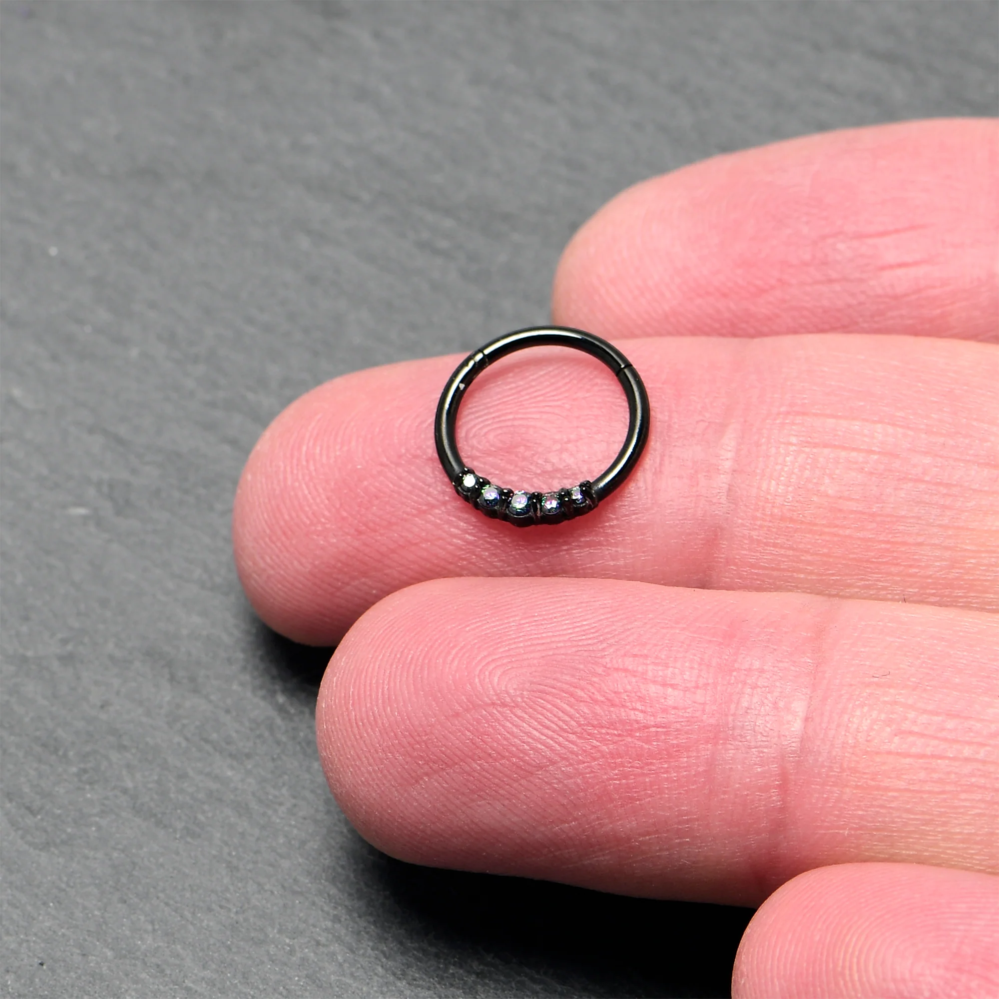 16G 3/8 Vitrail CZ Gem Black Five Forward Facing Hinged Segment Ring - Image 3