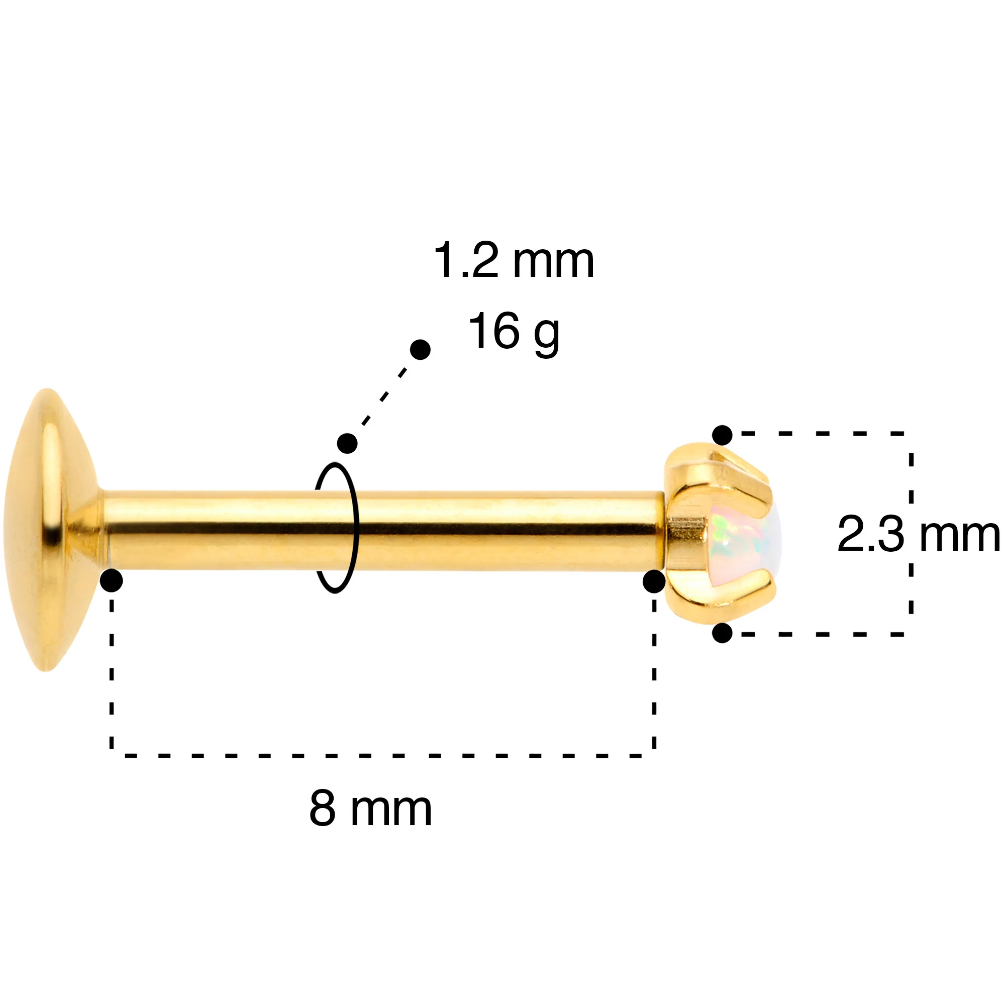 16G 5/16 2mm Syn Opal Gold G23 Titanium Internal Thread Labret - Image 5