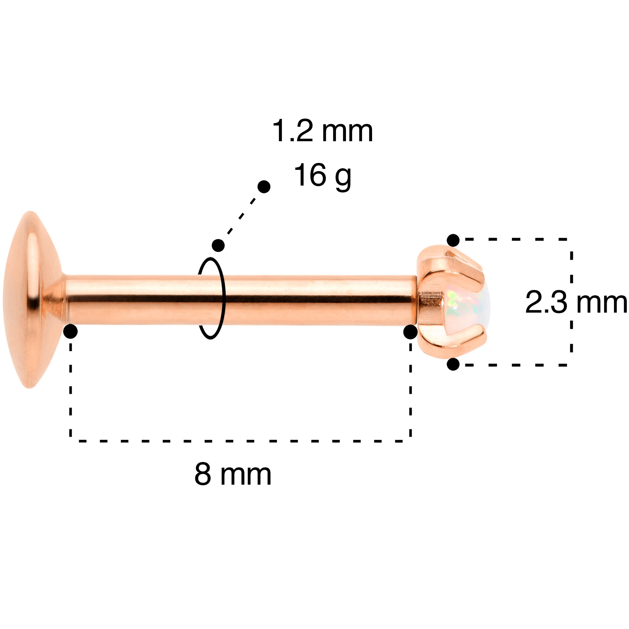 16G 5/16 2mm Syn Opal Rose Gold G23 Titanium Internal Thread Labret - Image 5