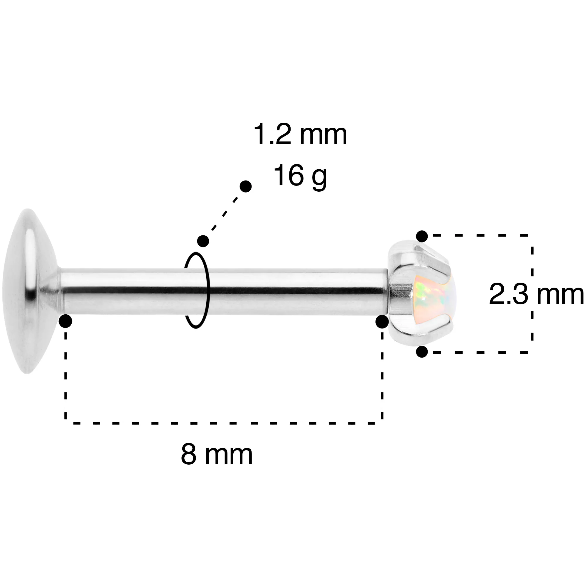 16G 5/16 2mm White Syn Opal G23 Titanium Internal Thread Labret - Image 5
