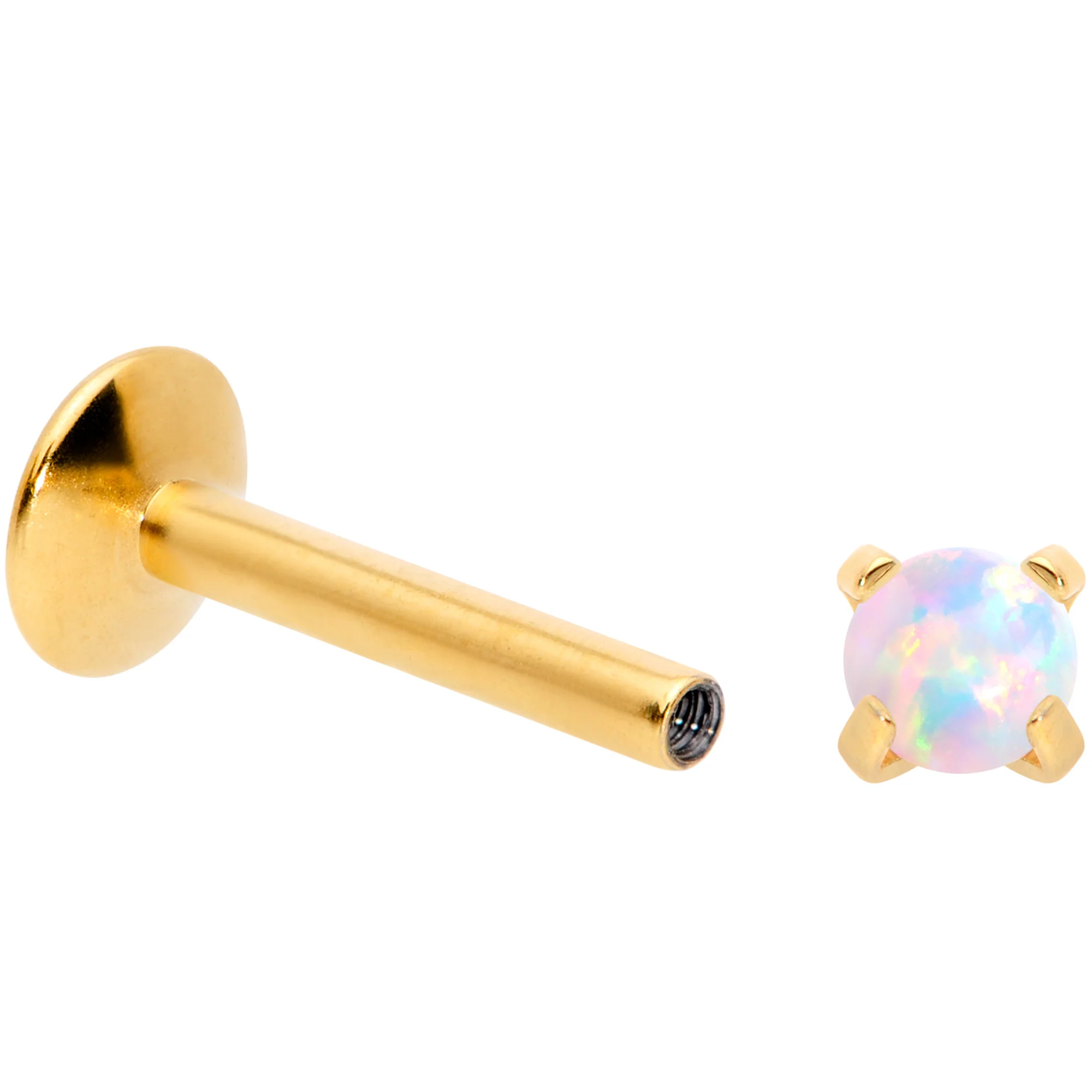 16G 5/16 3mm Syn Opal Gold G23 Titanium Internal Thread Labret - Image 3