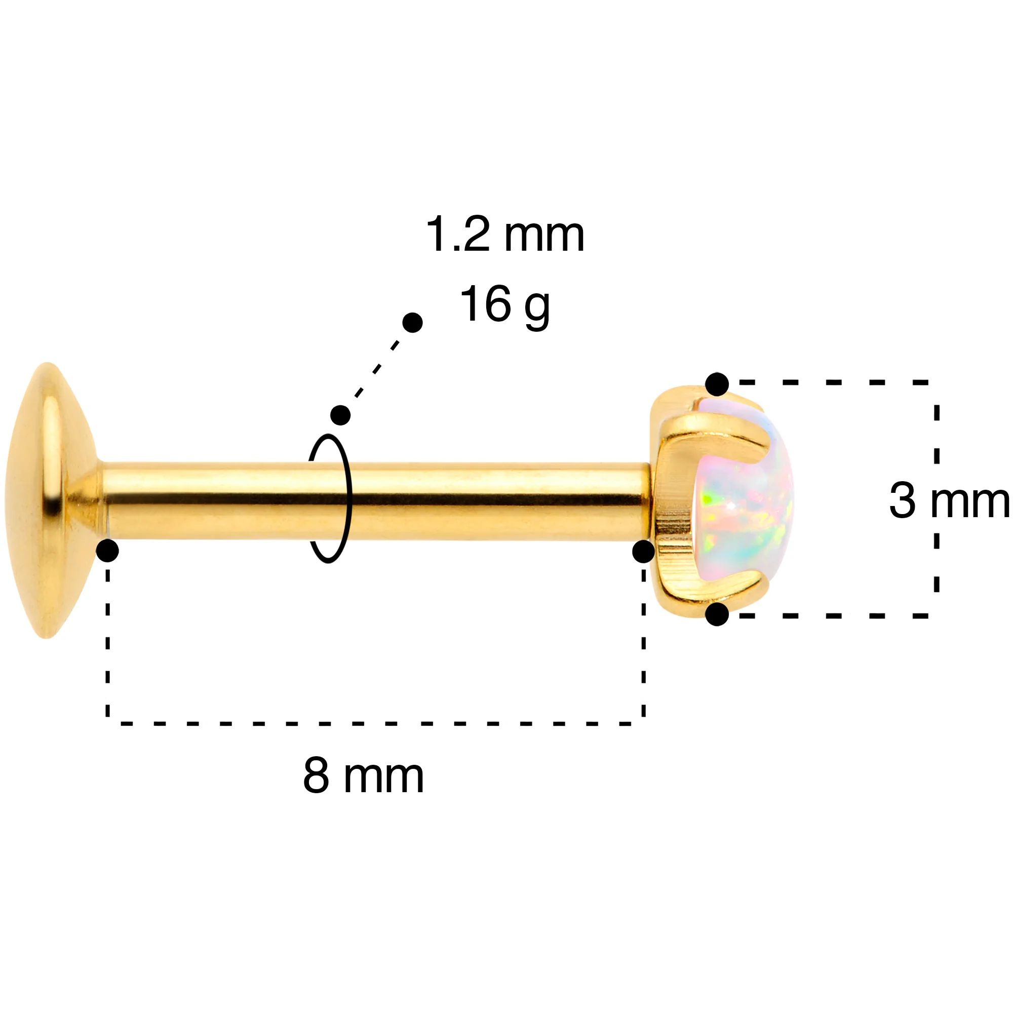 16G 5/16 3mm Syn Opal Gold G23 Titanium Internal Thread Labret - Image 5