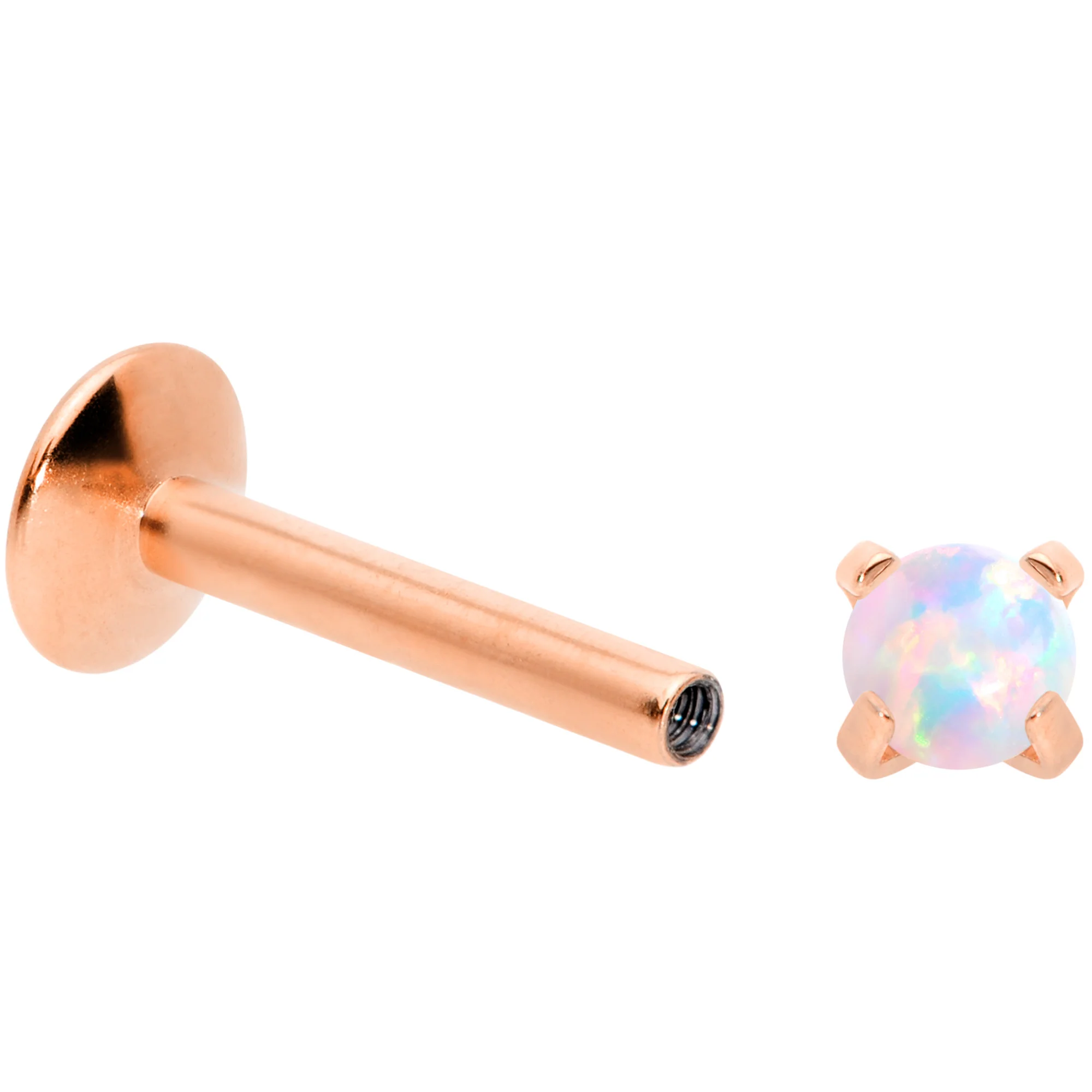 16G 5/16 3mm Syn Opal Rose Gold G23 Titanium Internal Thread Labret - Image 3