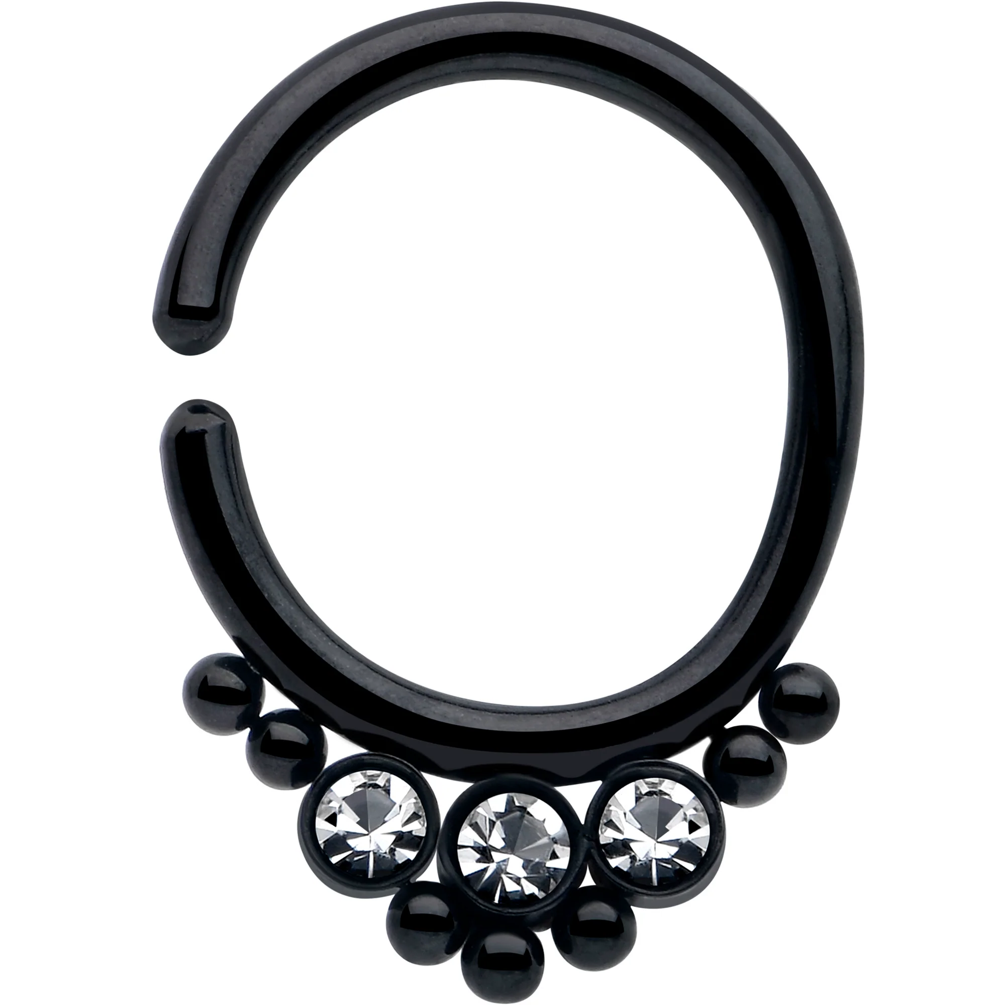 16G 5/16 Clear CZ Gem Black Beaded Bendable Hoop Closure Ring