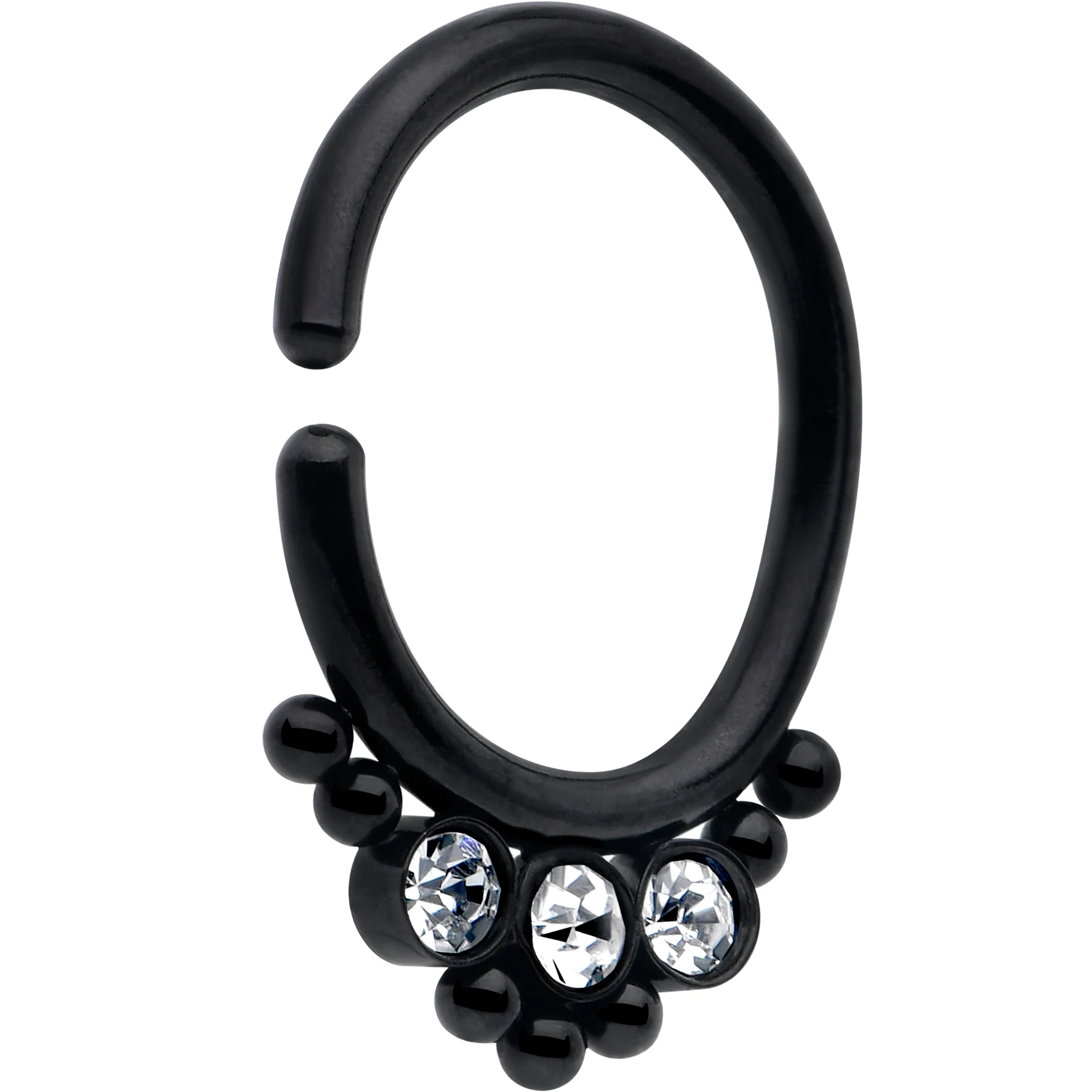 16G 5/16 Clear CZ Gem Black Beaded Bendable Hoop Closure Ring - Image 2