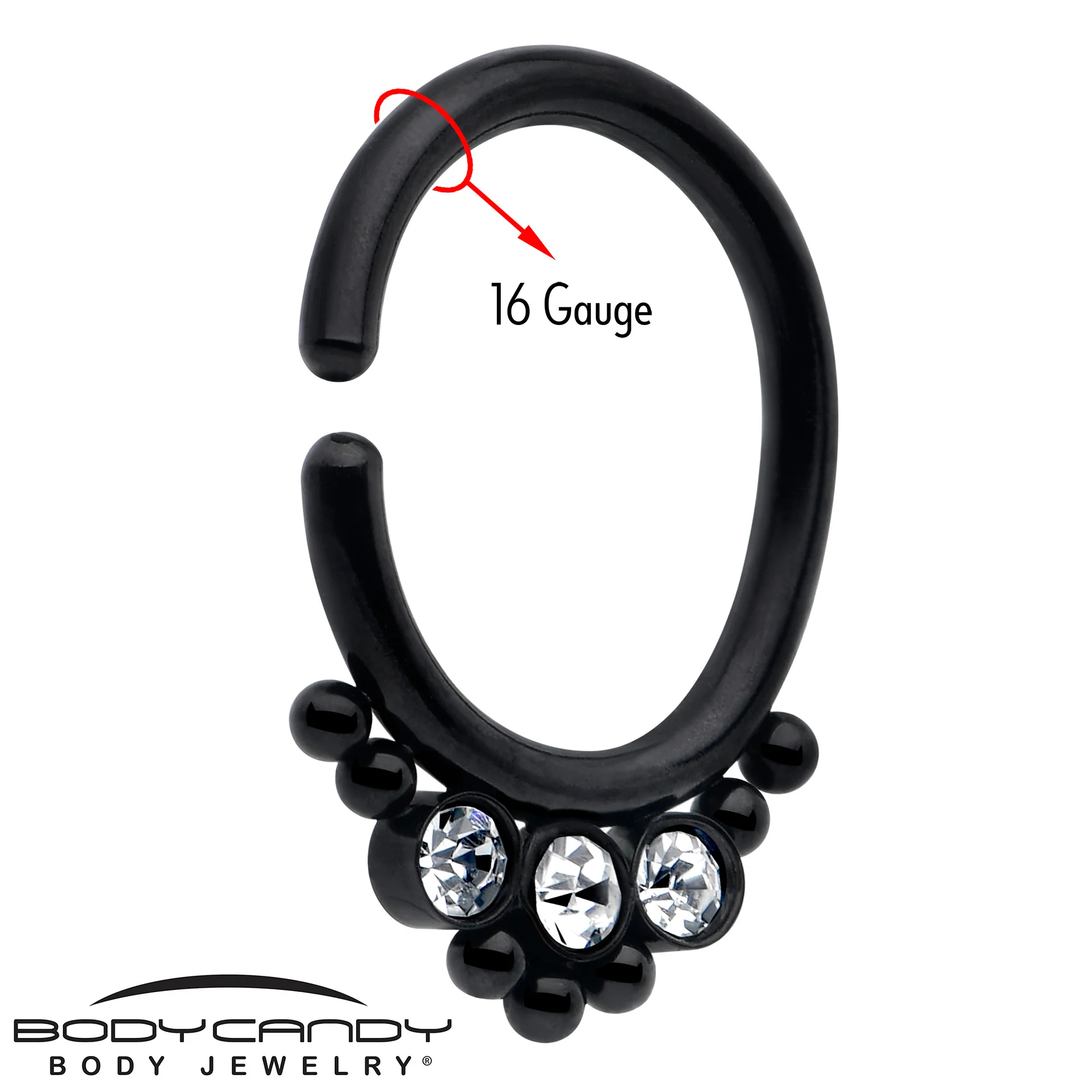 16G 5/16 Clear CZ Gem Black Beaded Bendable Hoop Closure Ring - Image 3