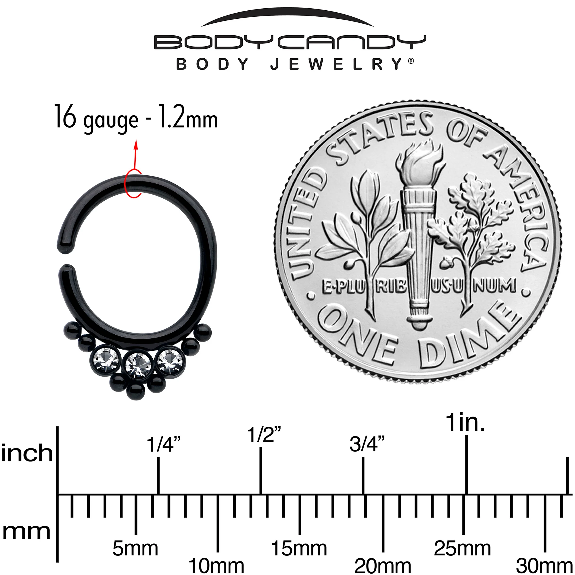 16G 5/16 Clear CZ Gem Black Beaded Bendable Hoop Closure Ring - Image 4