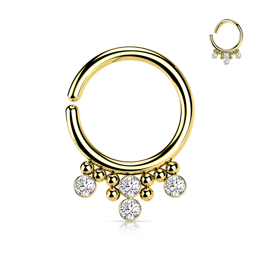 16G 5/16 Clear CZ Gem Gold Tone Beads Baroque Seamless Circular Ring
