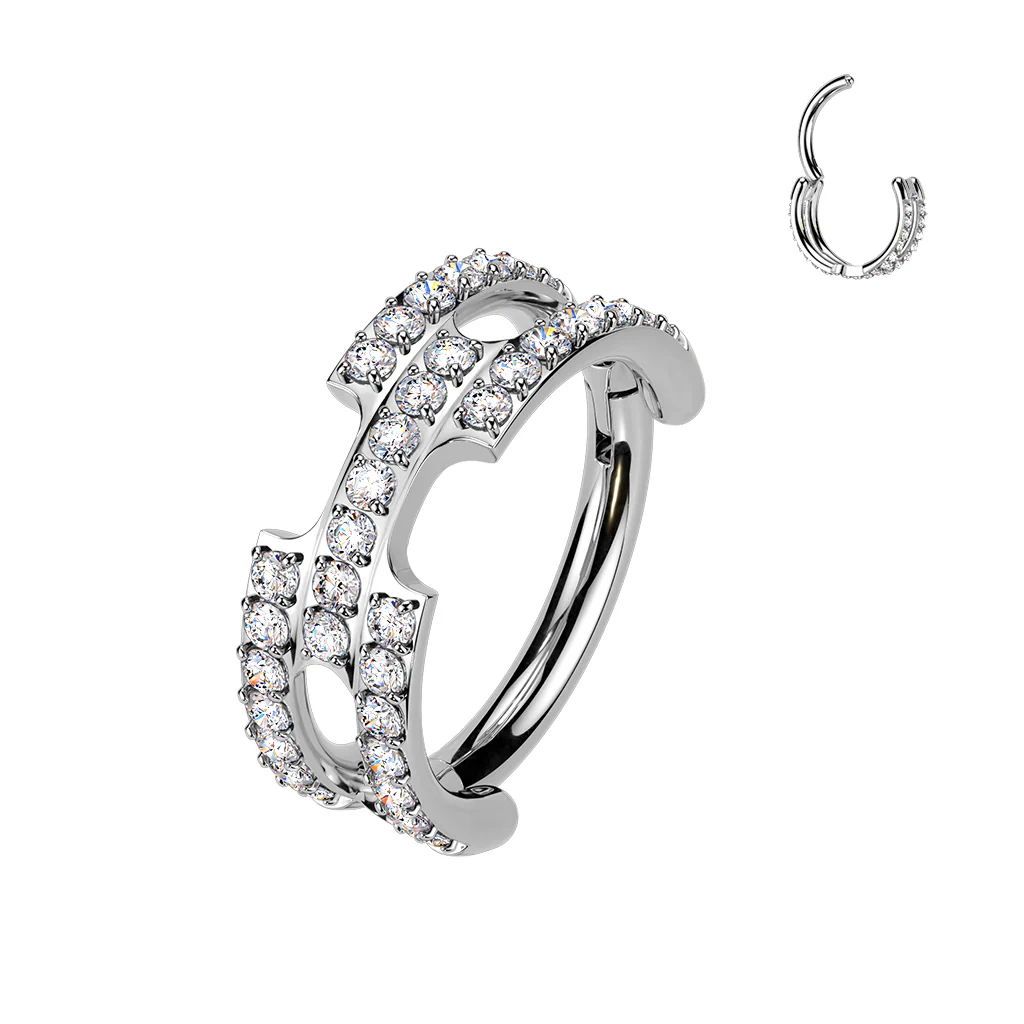 16G 5/16 Clear CZ Gem Implant Grade Titanium Double Thick Hinged Segment Ring - Image 2