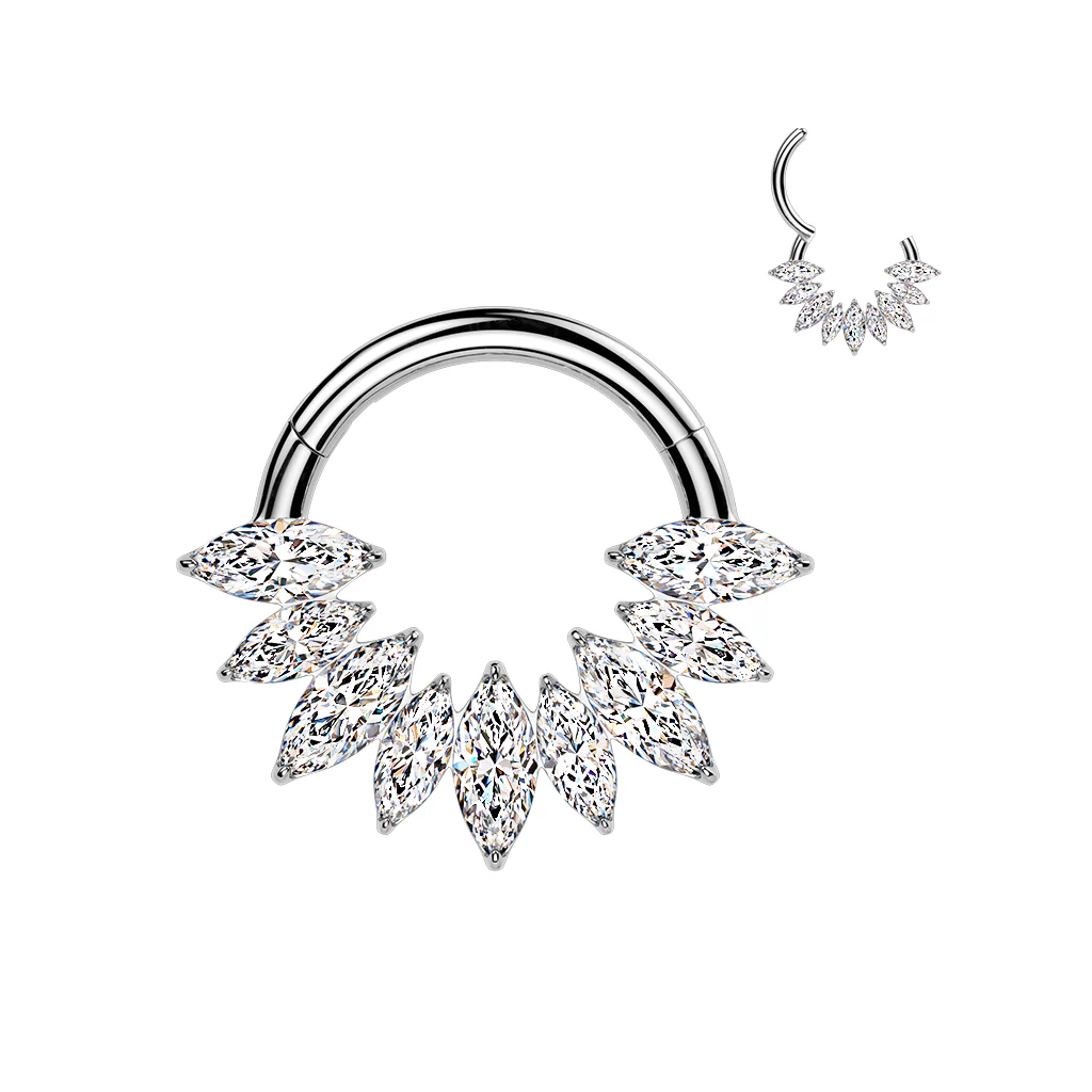 16G 5/16 Clear CZ Gem Implant Grade Titanium Forward Facing Glam Fan Hinged Segment Ring - Image 2