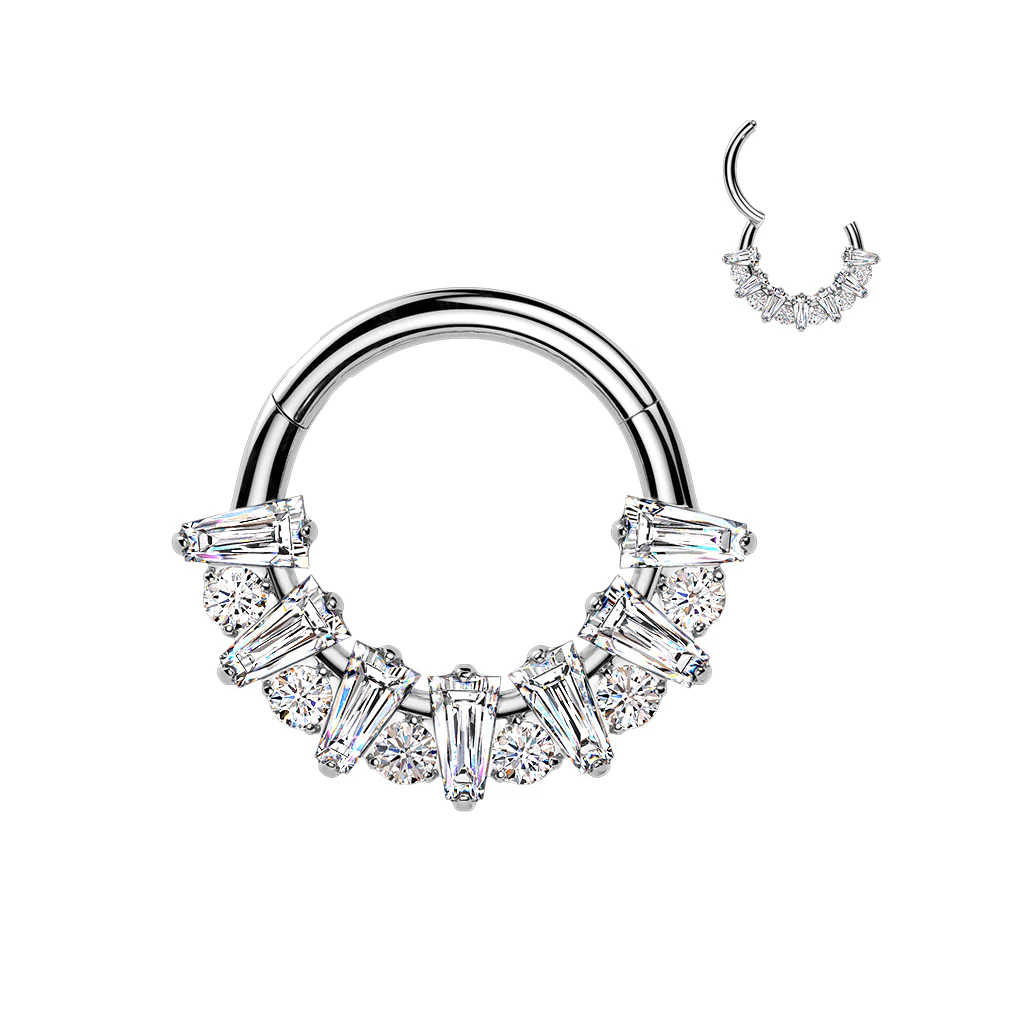 16G 5/16 Clear CZ Gem Implant Grade Titanium Forward Facing Style Fan Hinged Segment Ring - Image 2