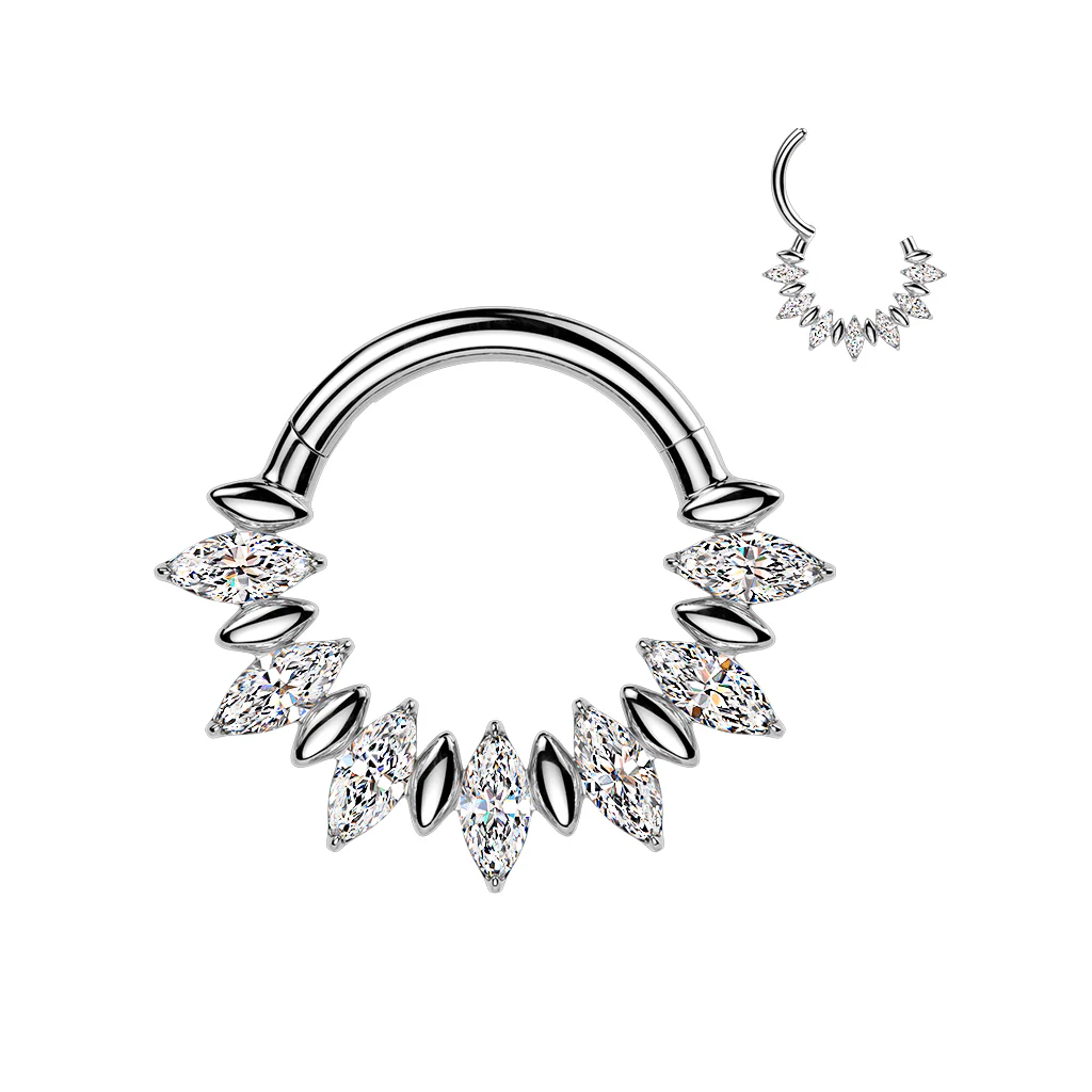 16G 5/16 Clear CZ Gem Implant Grade Titanium Forward Facing Super Glam Hinged Segment Ring - Image 2