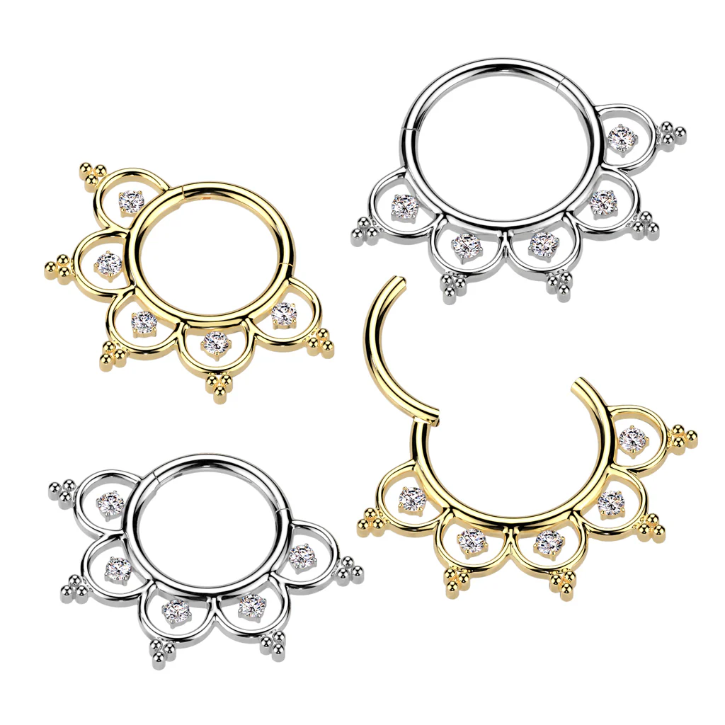 16G Clear CZ Gem Implant Grade Titanium Lotus Petal Hinged Segment Ring