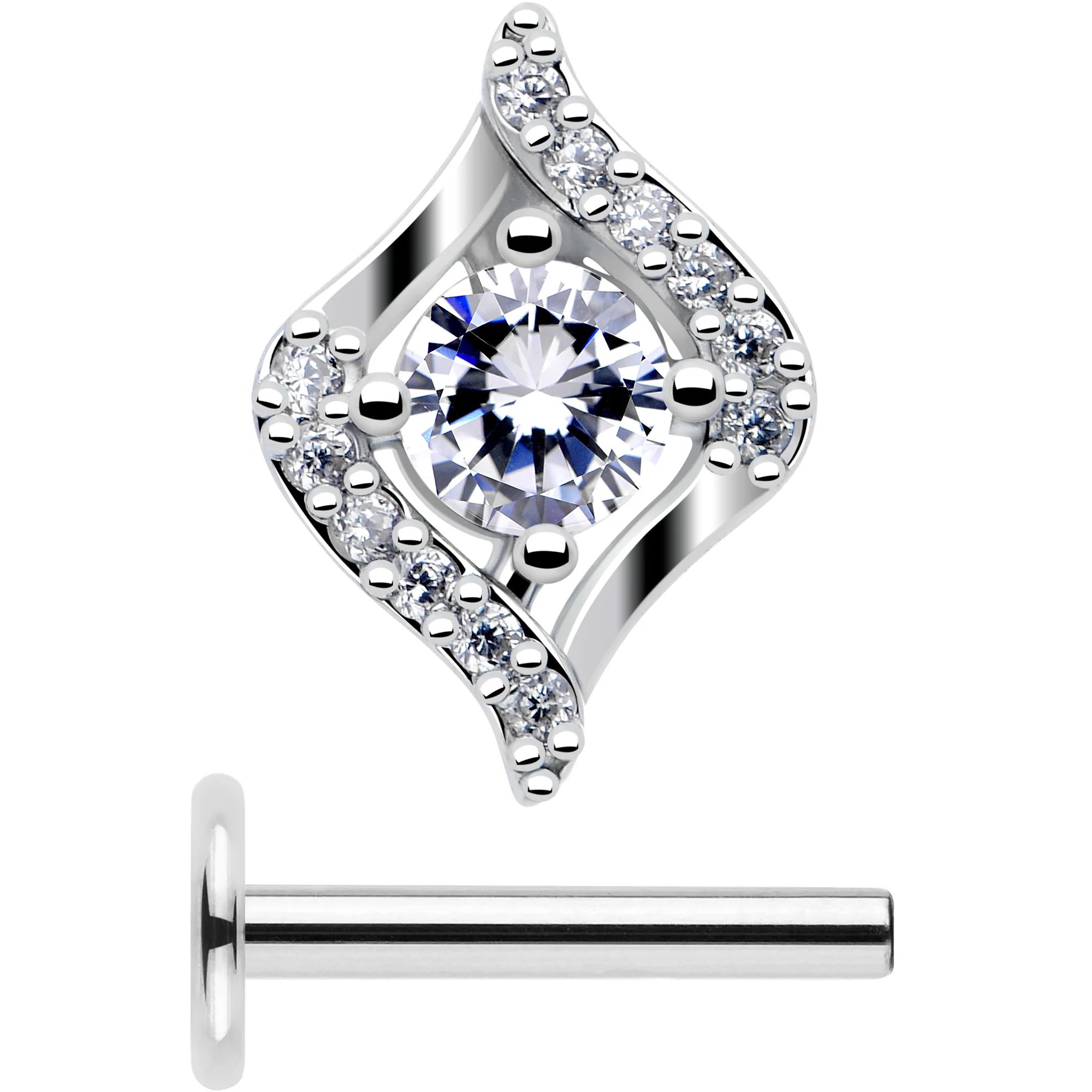 16G 5/16 Clear CZ Gem Round Swirl Threadless Labret Monroe Tragus - Image 3