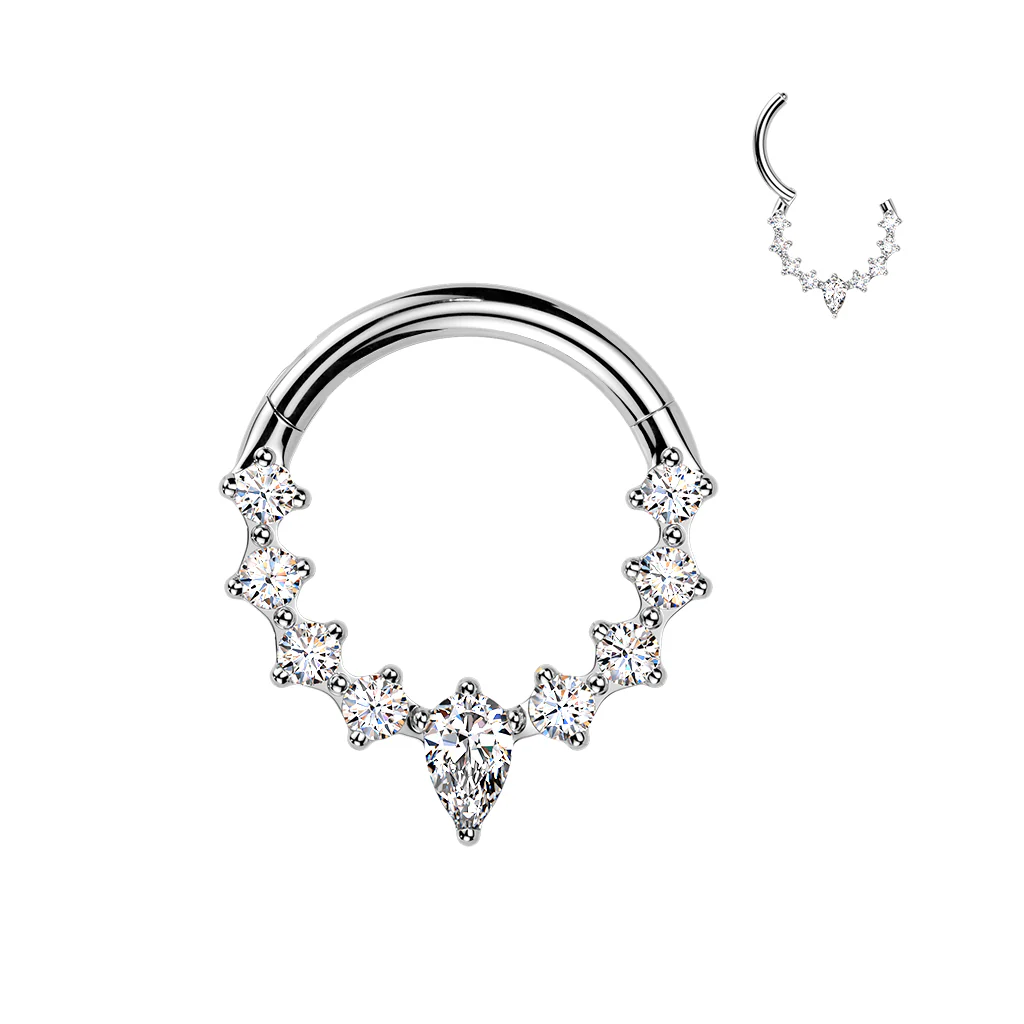 16G 5/16 CZ Gem Implant Grade Titaniuim Forward Facing Teardrop Hinged Segment Ring - Image 2