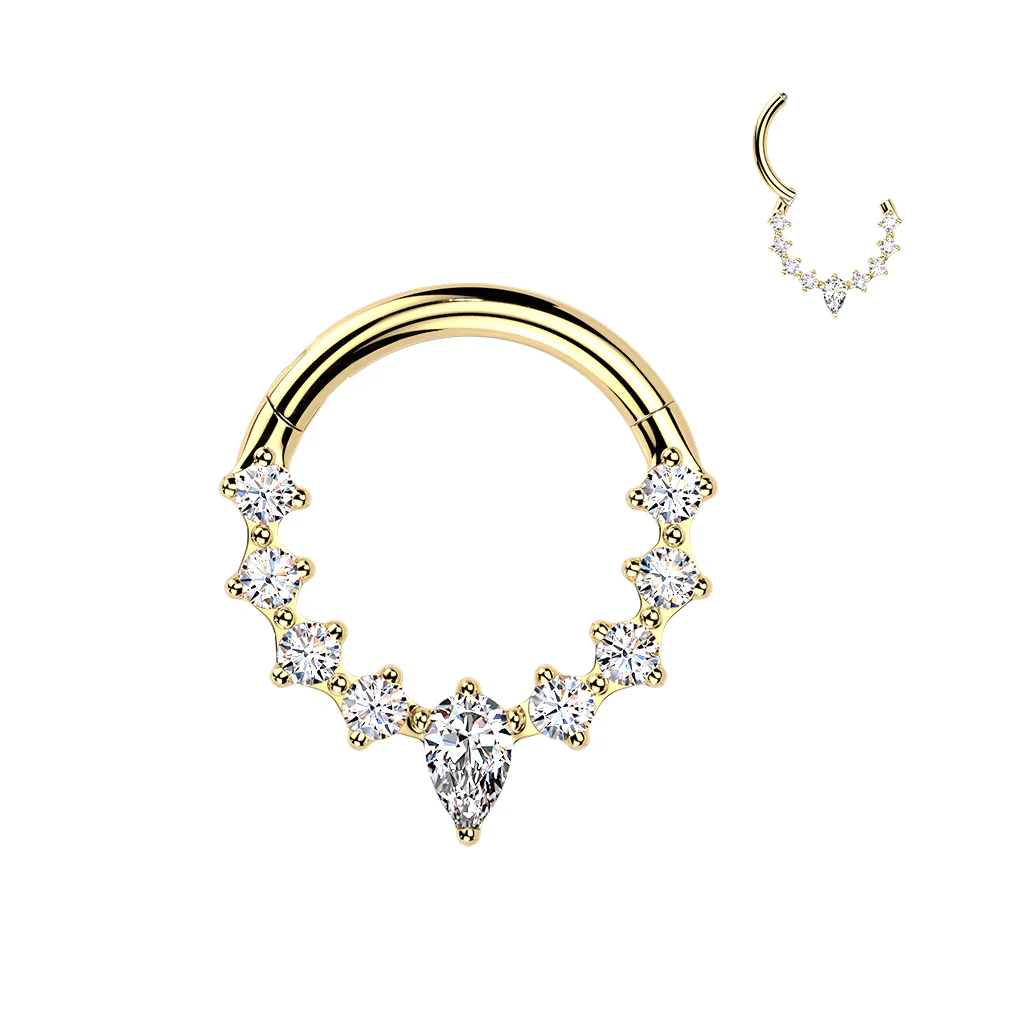16G 5/16 CZ Gem Implant Grade Titaniuim Forward Facing Teardrop Hinged Segment Ring - Image 3