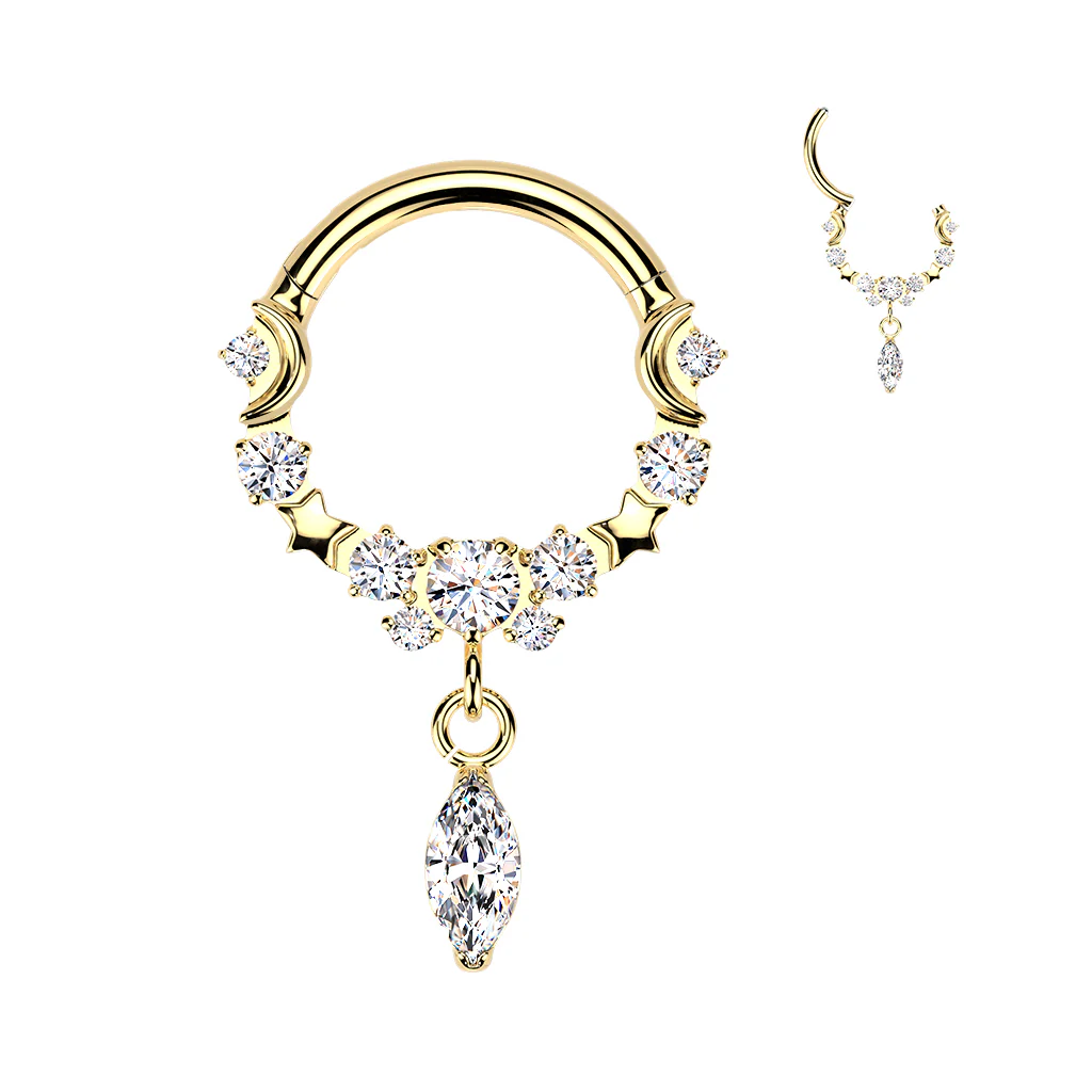16G 5/16 CZ Gem Implant Grade Titanium Forward Facing Moons Dangle Hinged Segment Ring - Image 3