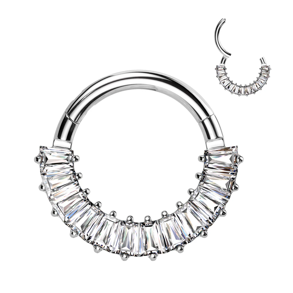 16G 5/16 CZ Gem Implant Grade Titanium Forward Facing Rectangle Pave Hinged Segment Ring - Image 4