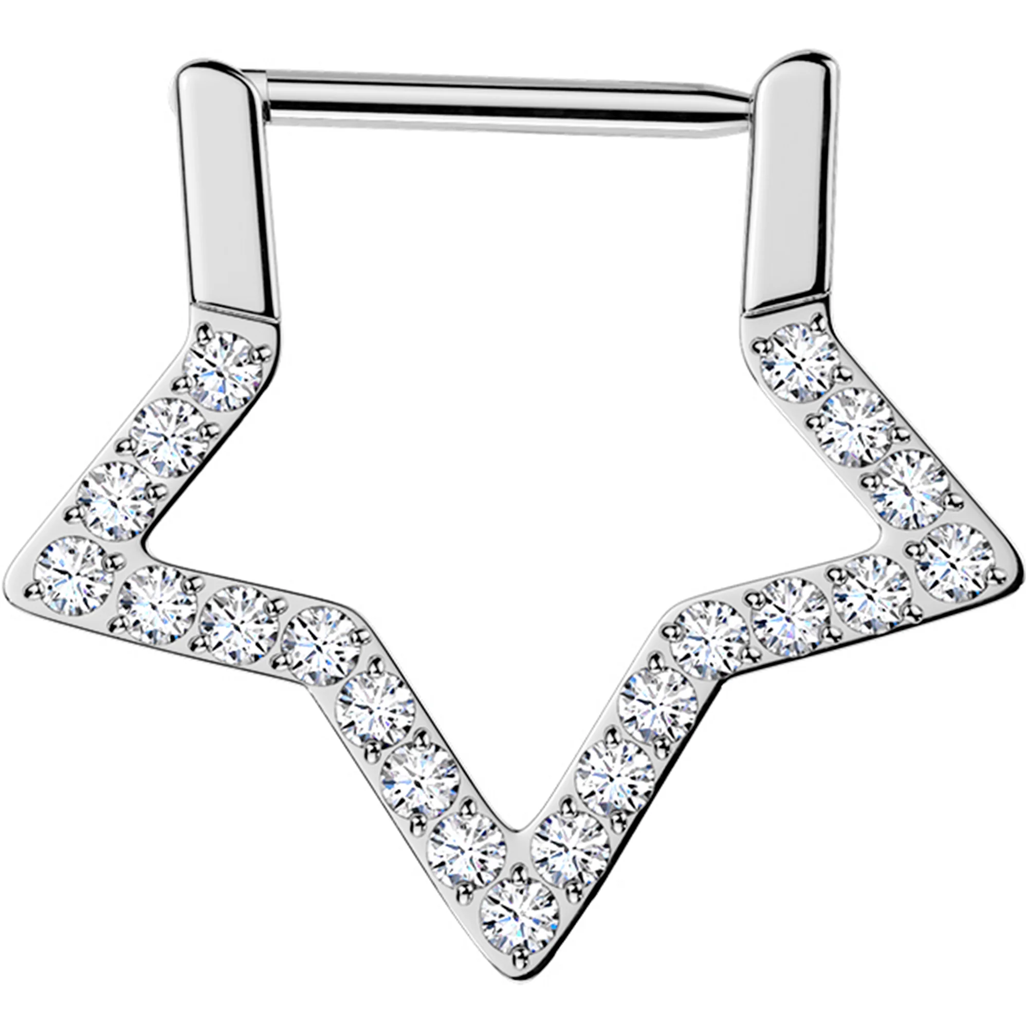 16G 5/16 CZ Gem Implant Titanium Star Shaped Hinged Segment Ring