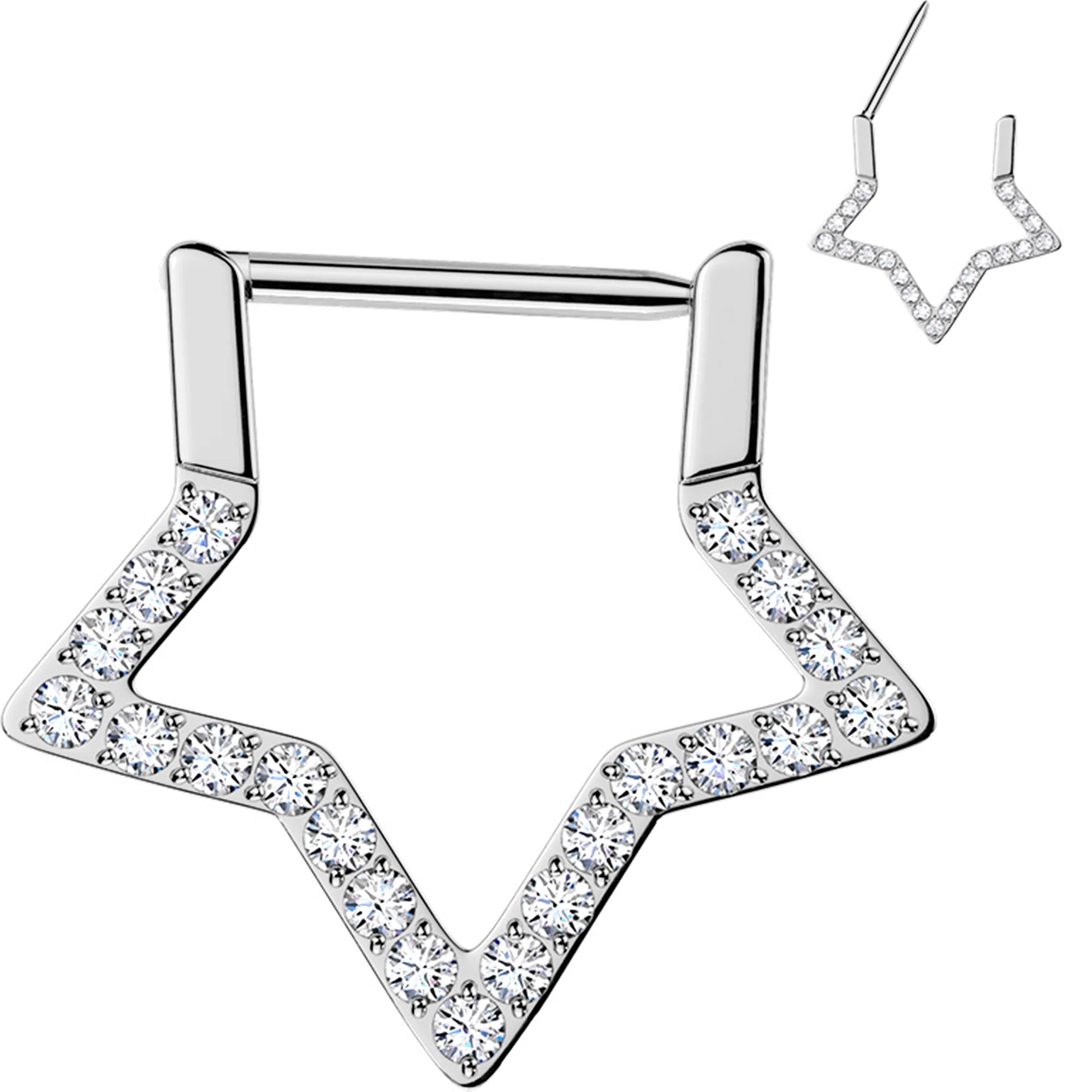16G 5/16 CZ Gem Implant Titanium Star Shaped Hinged Segment Ring - Image 2
