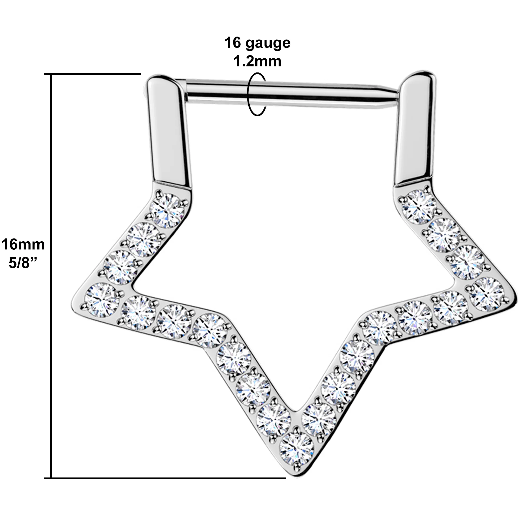 16G 5/16 CZ Gem Implant Titanium Star Shaped Hinged Segment Ring - Image 3