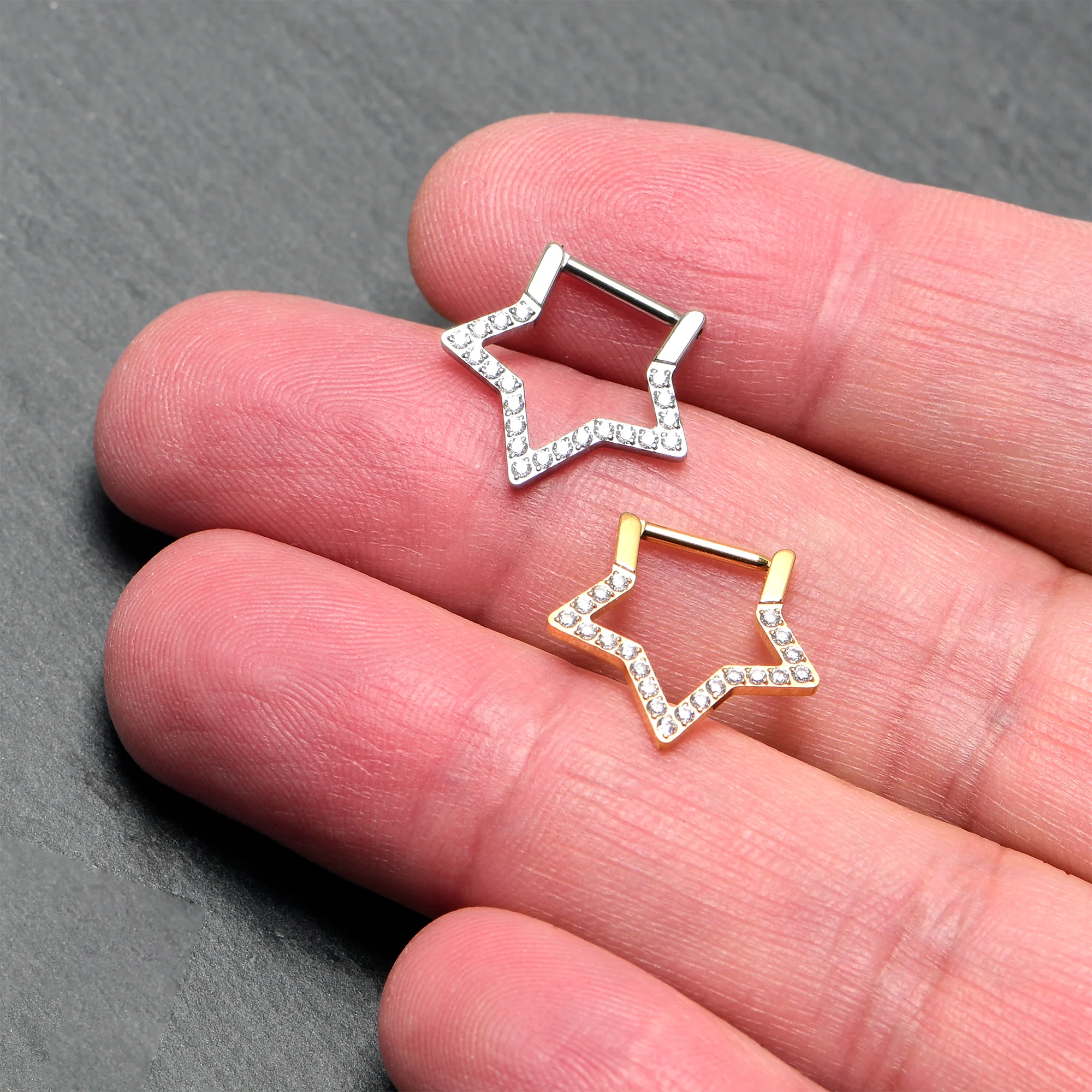 16G 5/16 CZ Gem Implant Titanium Star Shaped Hinged Segment Ring - Image 5