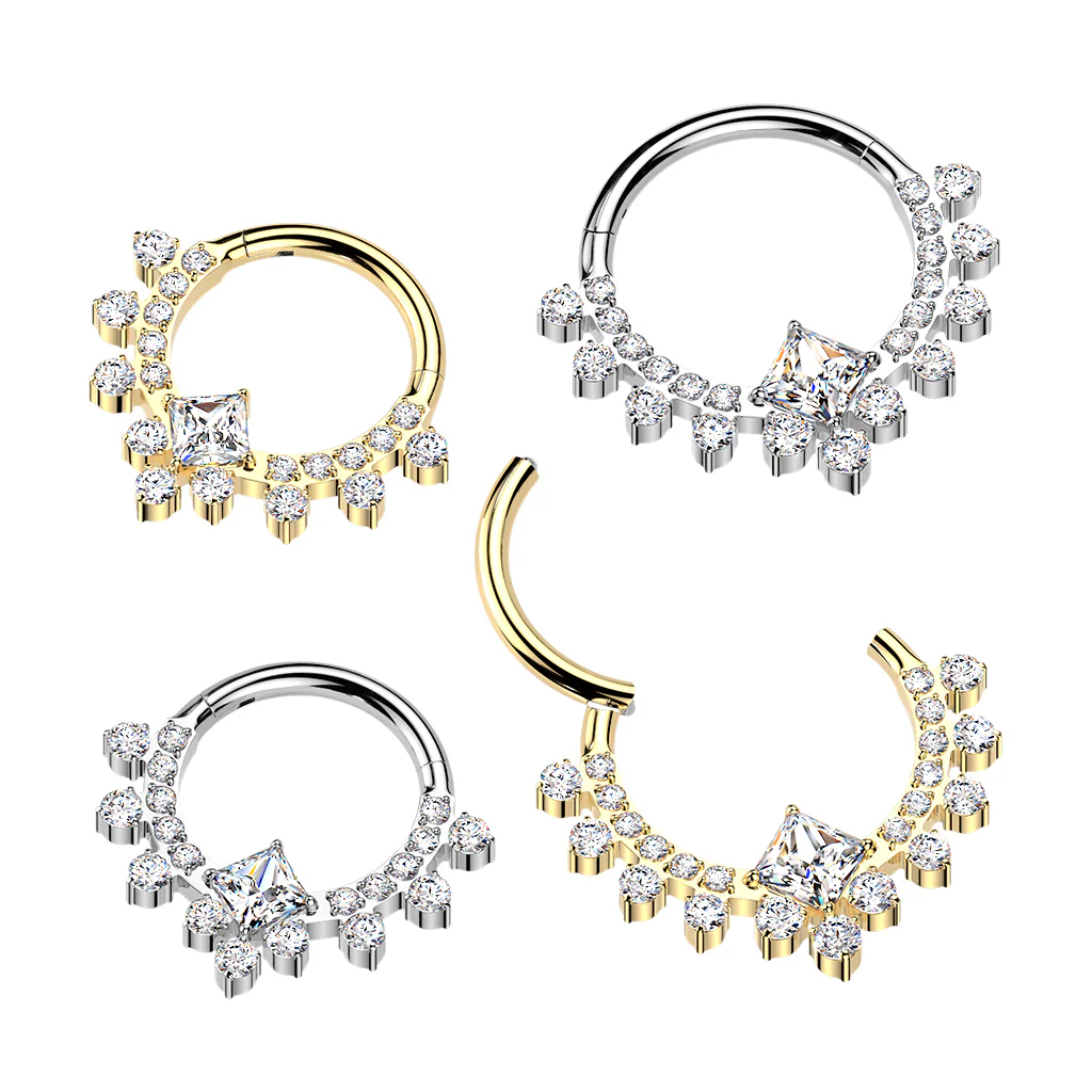 16G 5/16 Implant Grade Titanium Forward Facing CZ Glamour Hinged Segment Ring