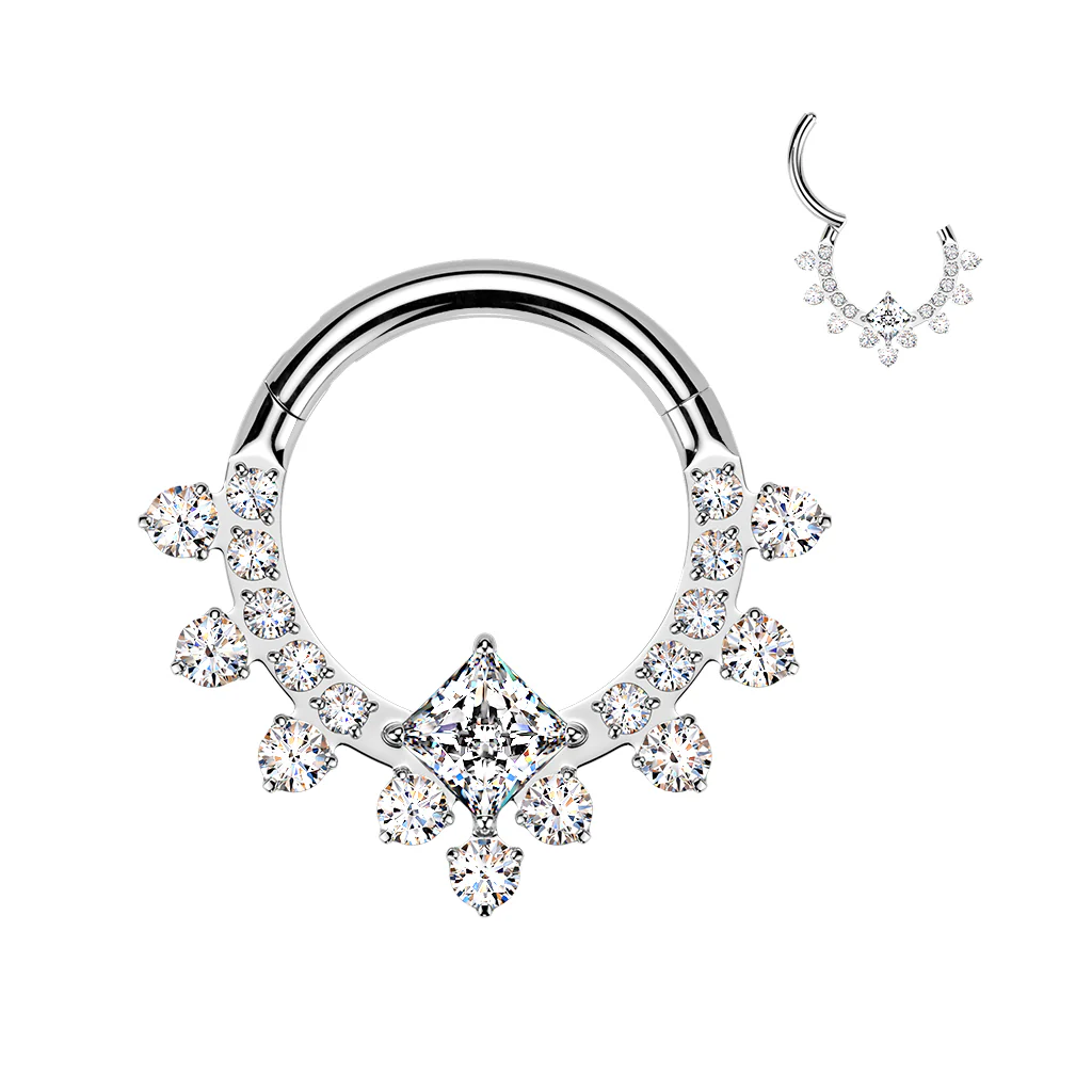 16G 5/16 Implant Grade Titanium Forward Facing CZ Glamour Hinged Segment Ring - Image 2