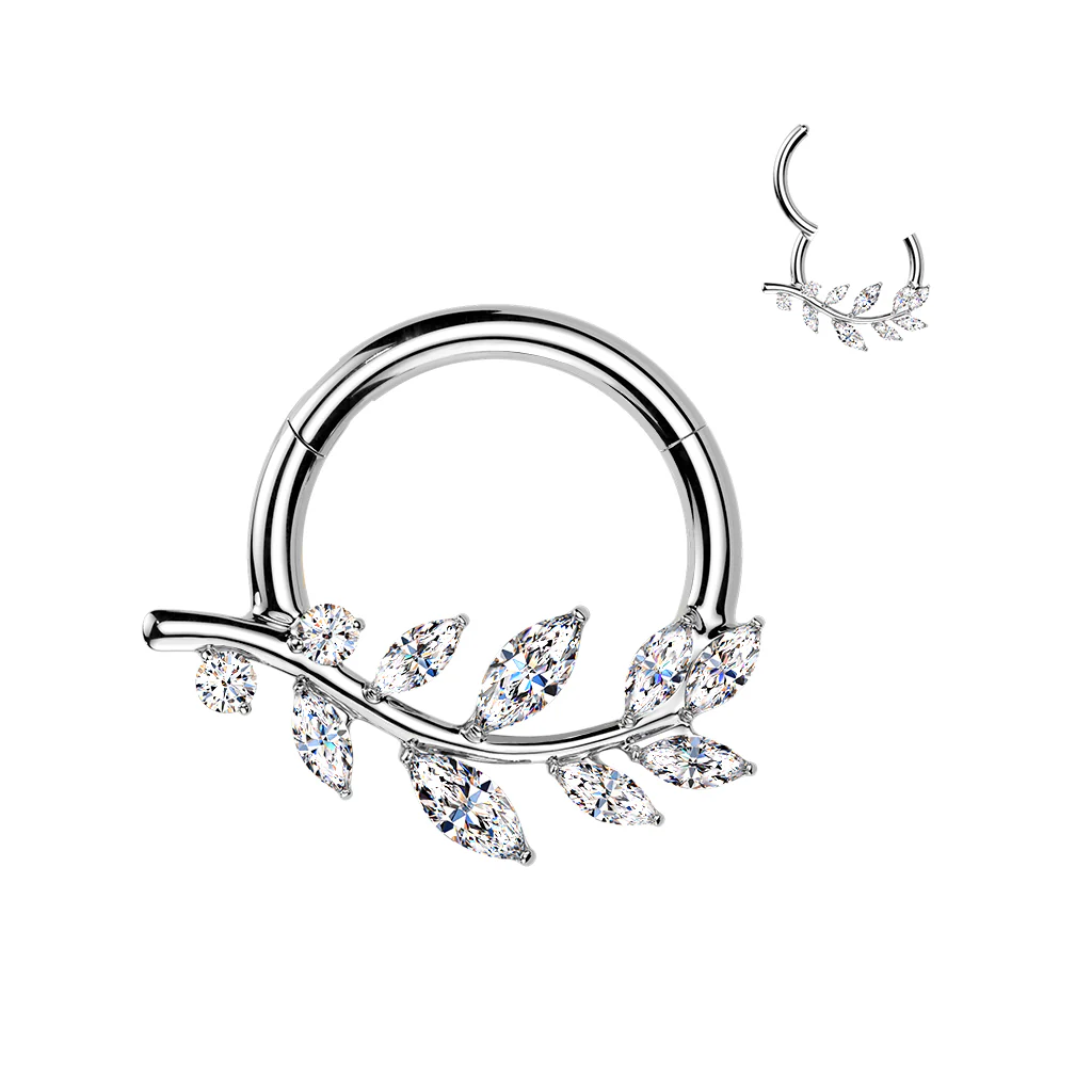 16G Implant Grade Titanium Forward Facing CZ Marquise Vine Hinged Segment Ring - Image 2
