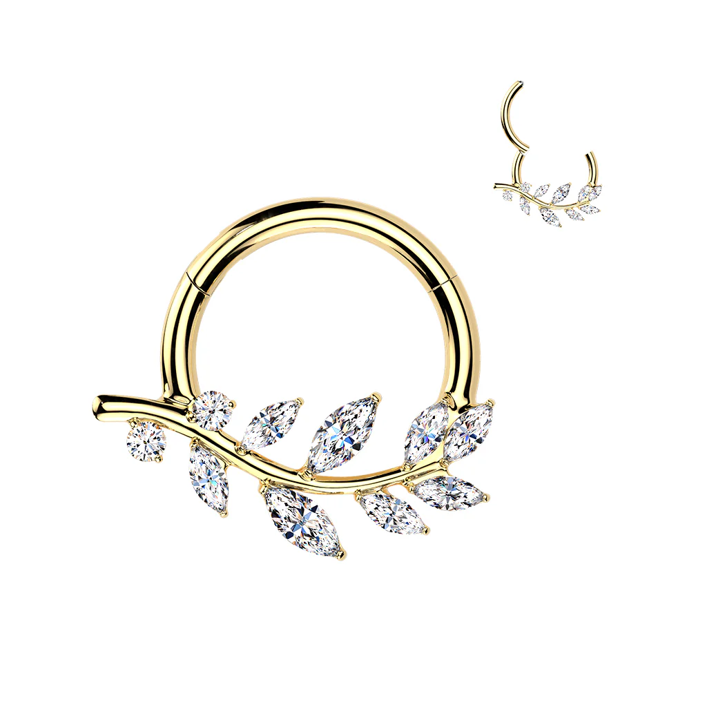 16G Implant Grade Titanium Forward Facing CZ Marquise Vine Hinged Segment Ring - Image 3