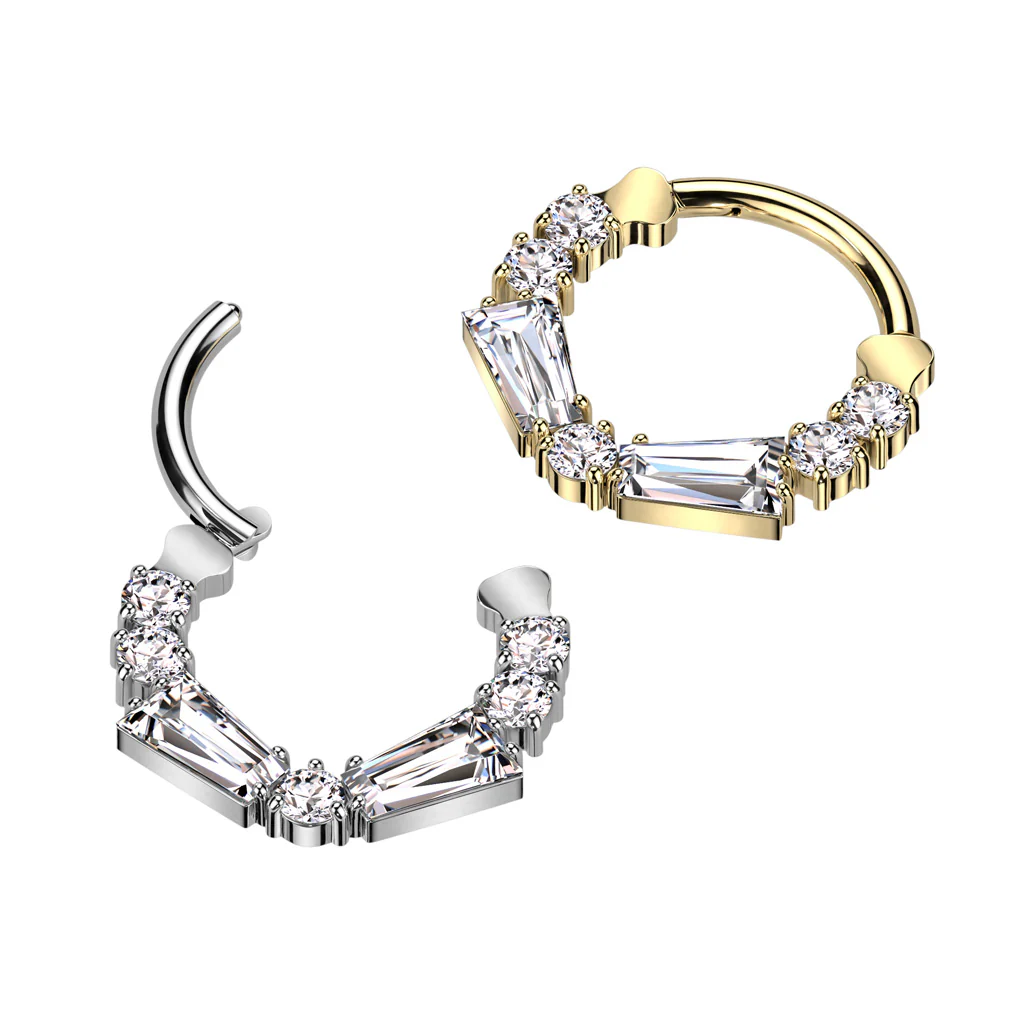 16G 5/16 Implant Grade Titanium Forward Facing Extravagance CZ Hinged Segment Ring