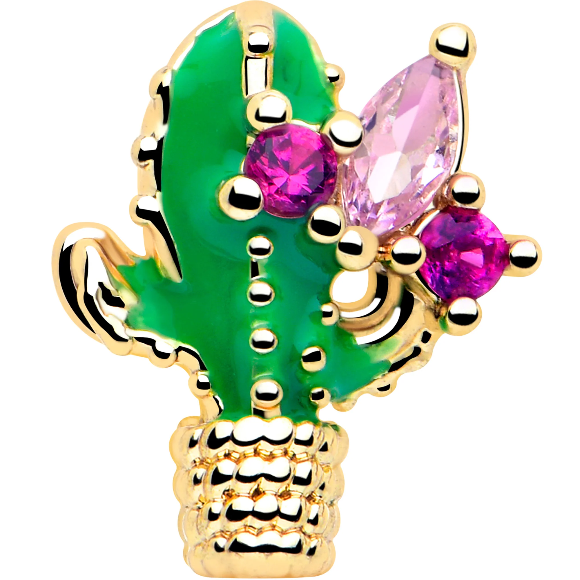 16G 5/16 Pink CZ Gem Gold Tone Floral Cactus Labret Monroe Tragus - Image 3