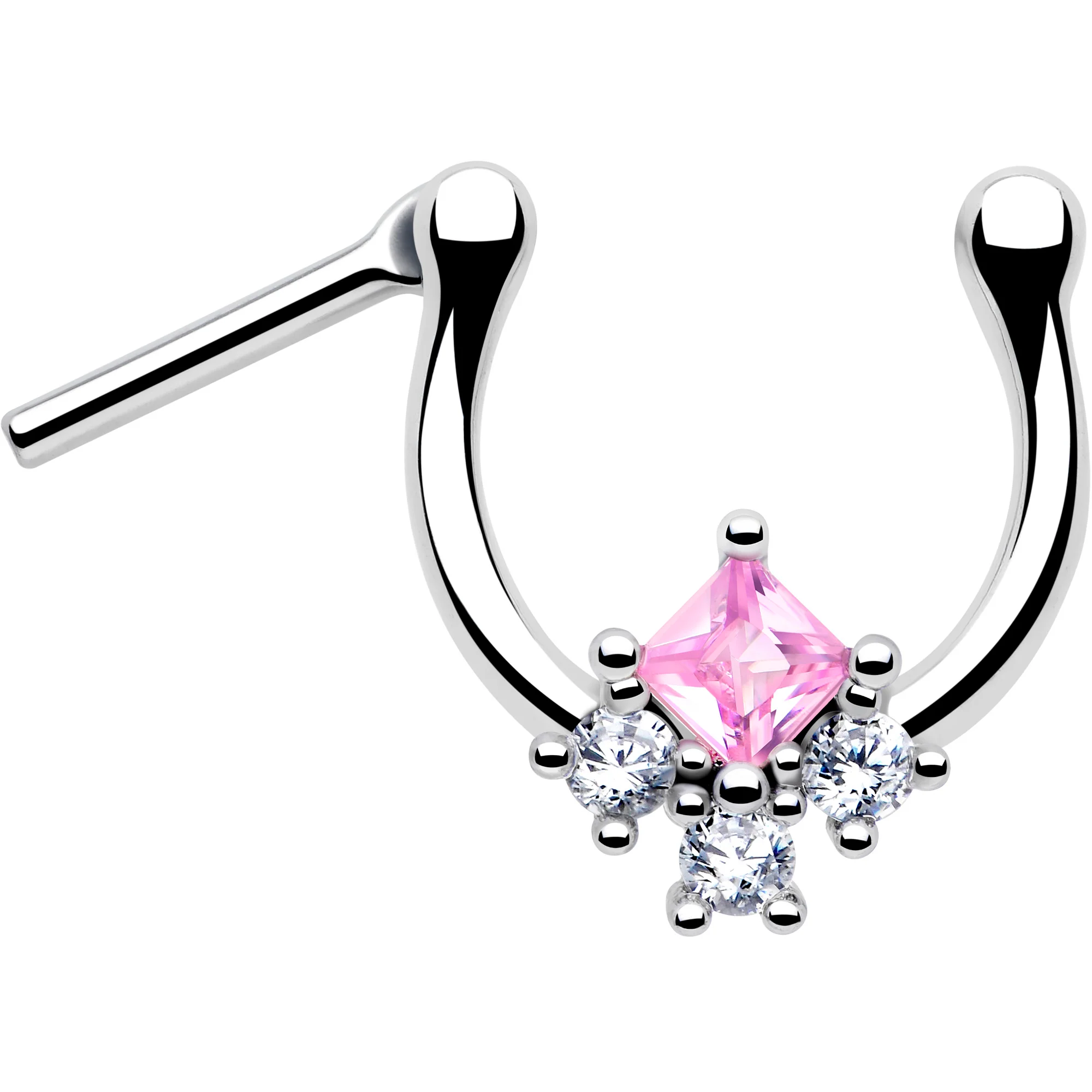 16G 5/16 Pink CZ Gem Rhombus Riot Cartilage Clicker - Image 2